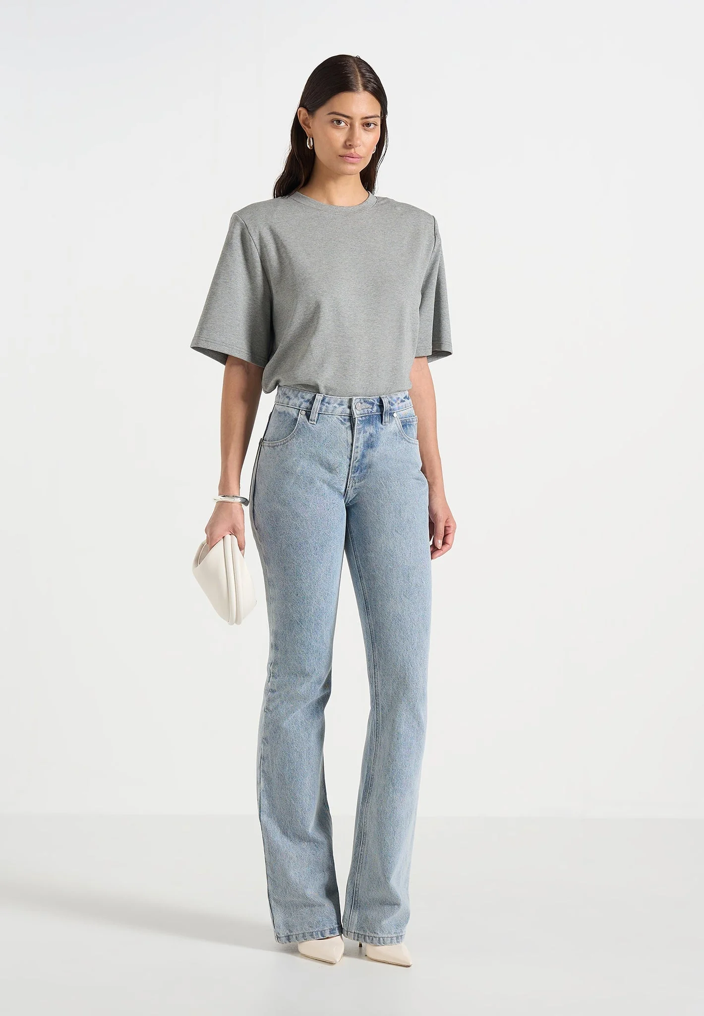 Abbie - Stacked Fit And Flare Jean - Mid Blue - Image 2