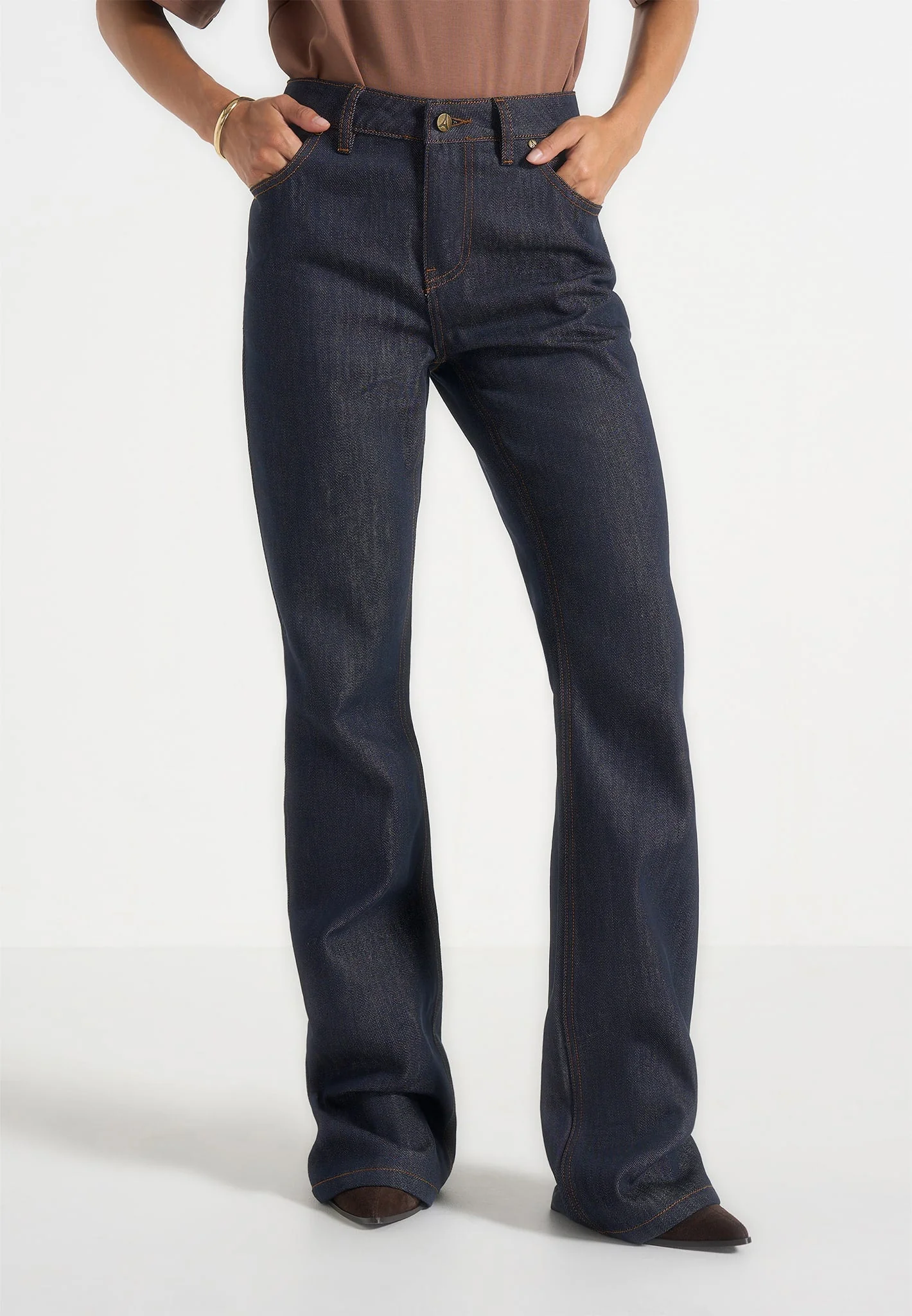 Abbie - Stacked Fit And Flare Jeans - Indigo