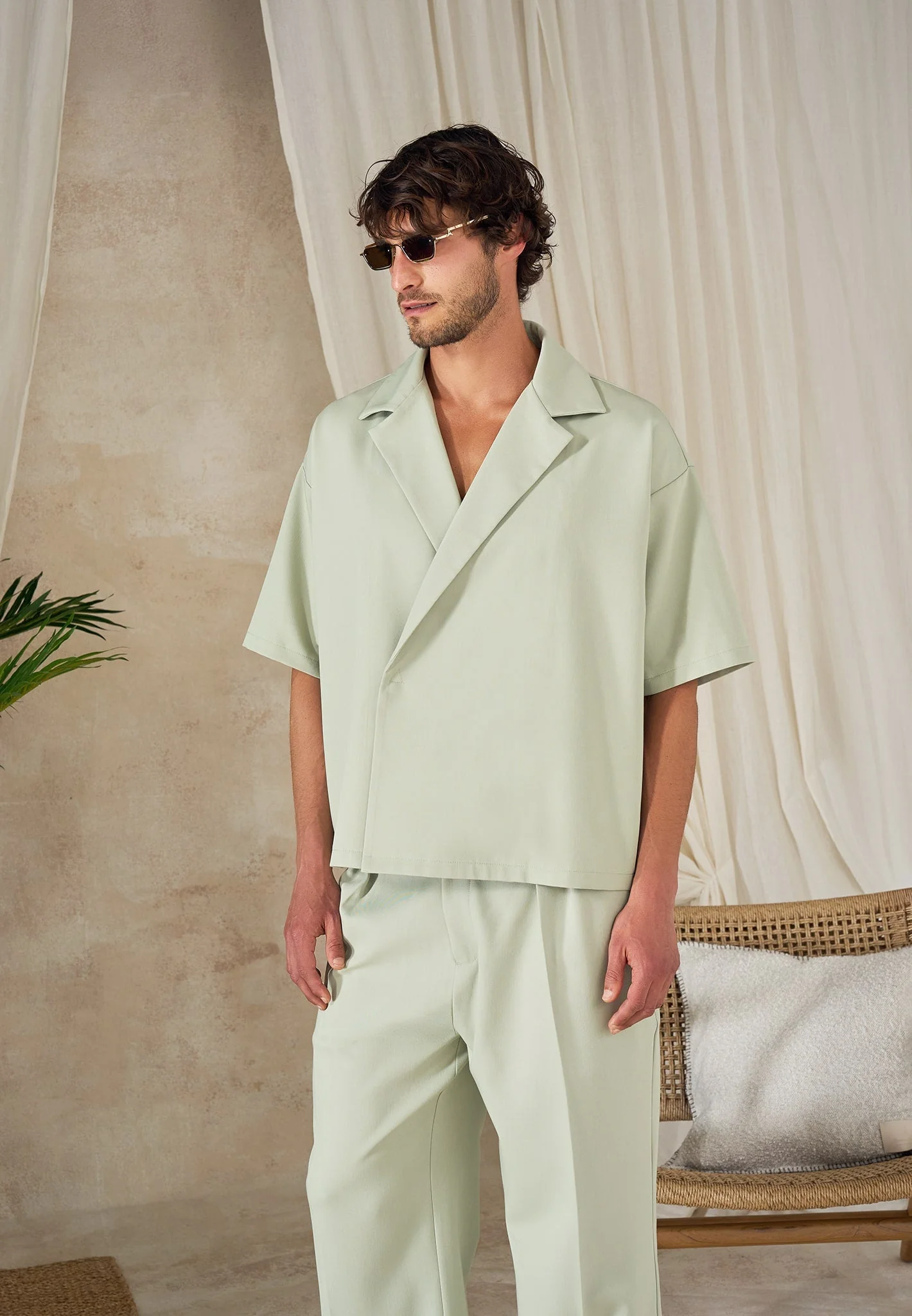 Abel - Boxy Double Breasted Tailored Shirt - Sage - Image 2