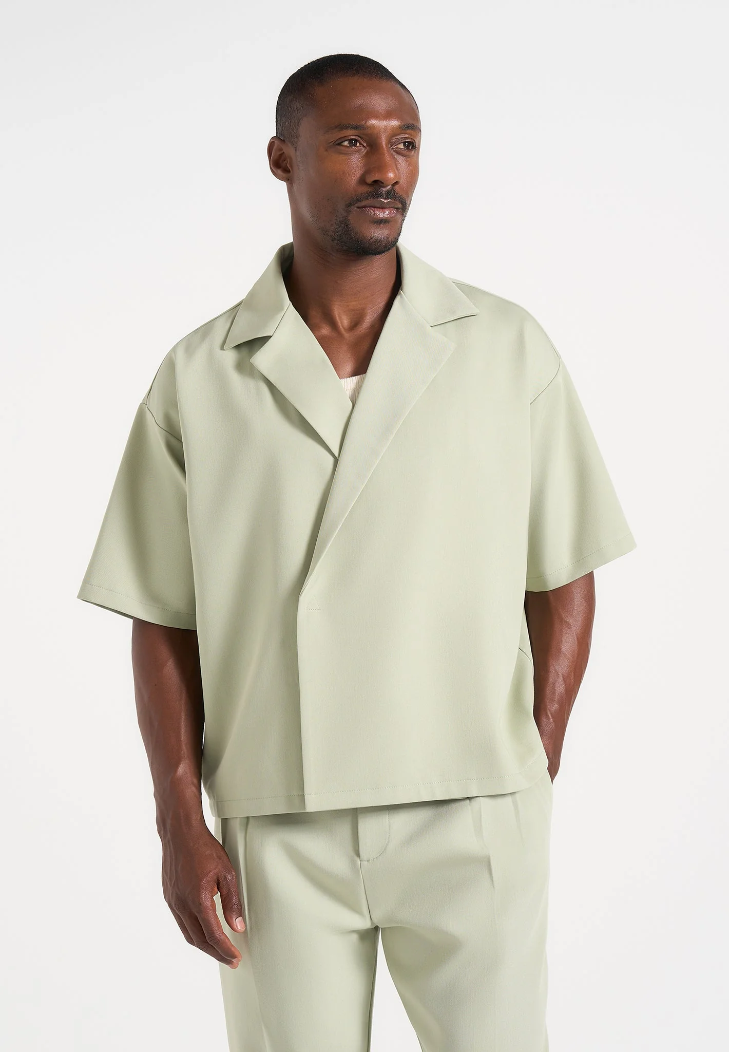 Abel - Boxy Double Breasted Tailored Shirt - Sage - Image 3