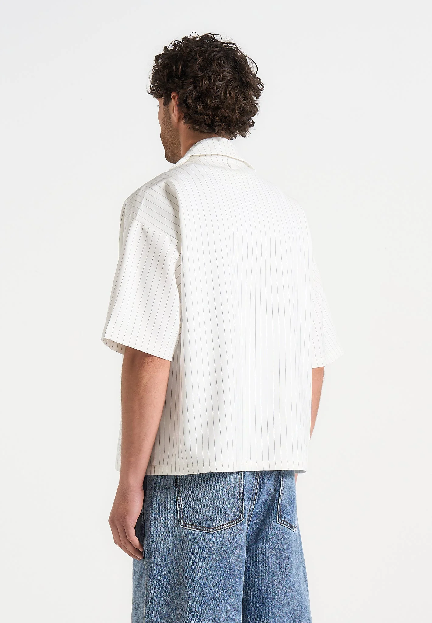 Abel - Boxy Pinstripe Double Breasted Shirt - White - Image 3