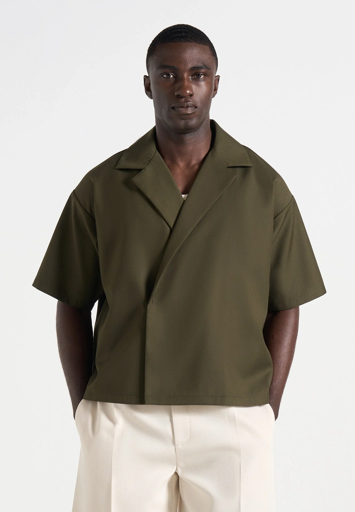 Abel - Boxy Twill Double Breasted Shirt - Olive - Image 3
