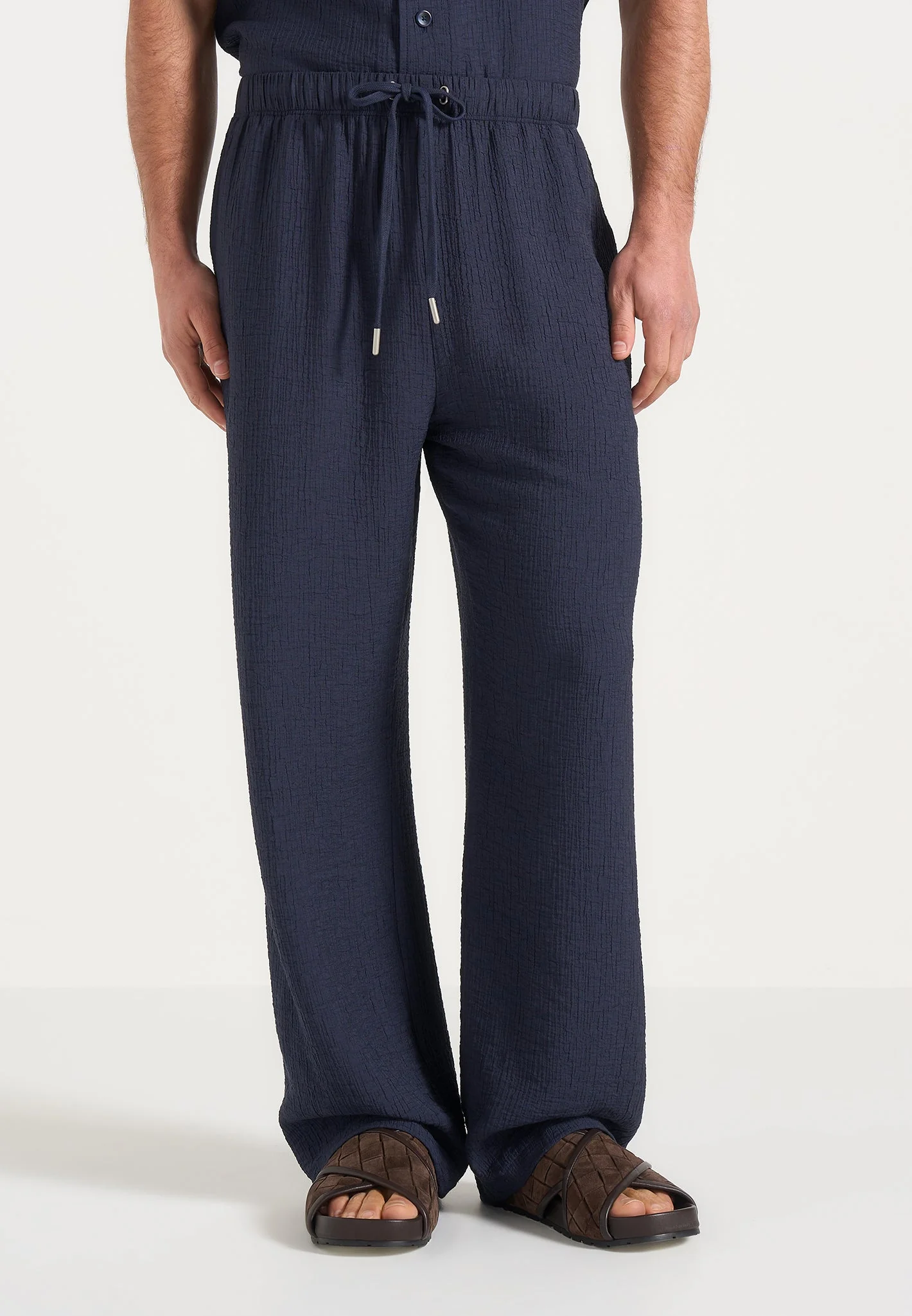 Addison - Unisex Textured Relaxed Fit Trousers - Navy - Image 2