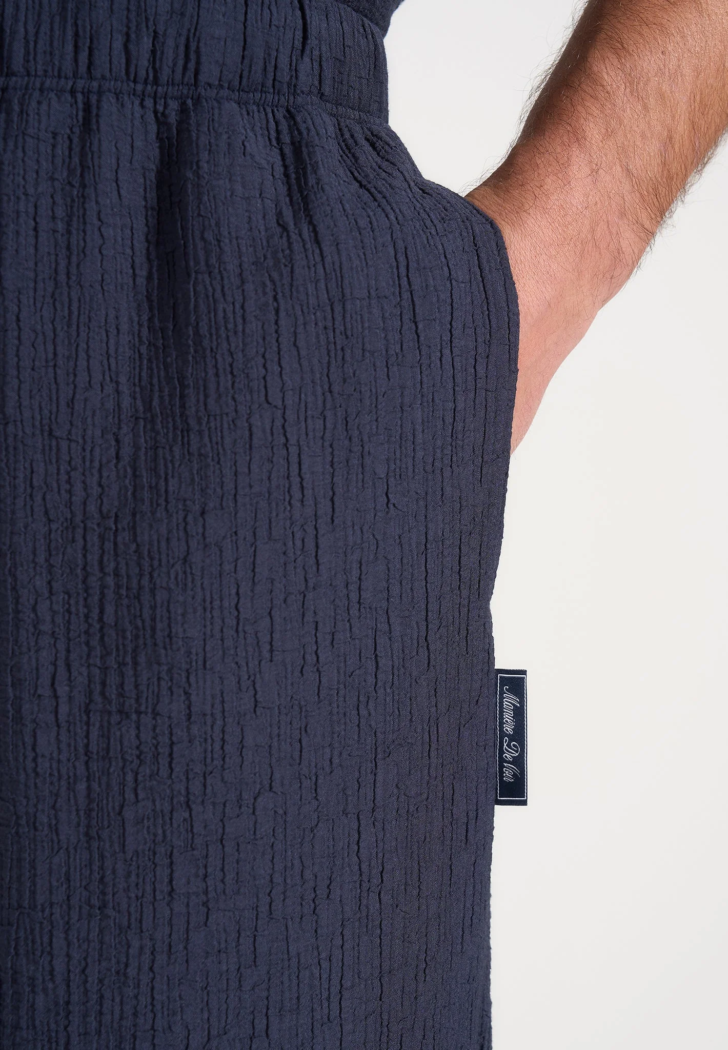Addison - Unisex Textured Relaxed Fit Trousers - Navy - Image 5