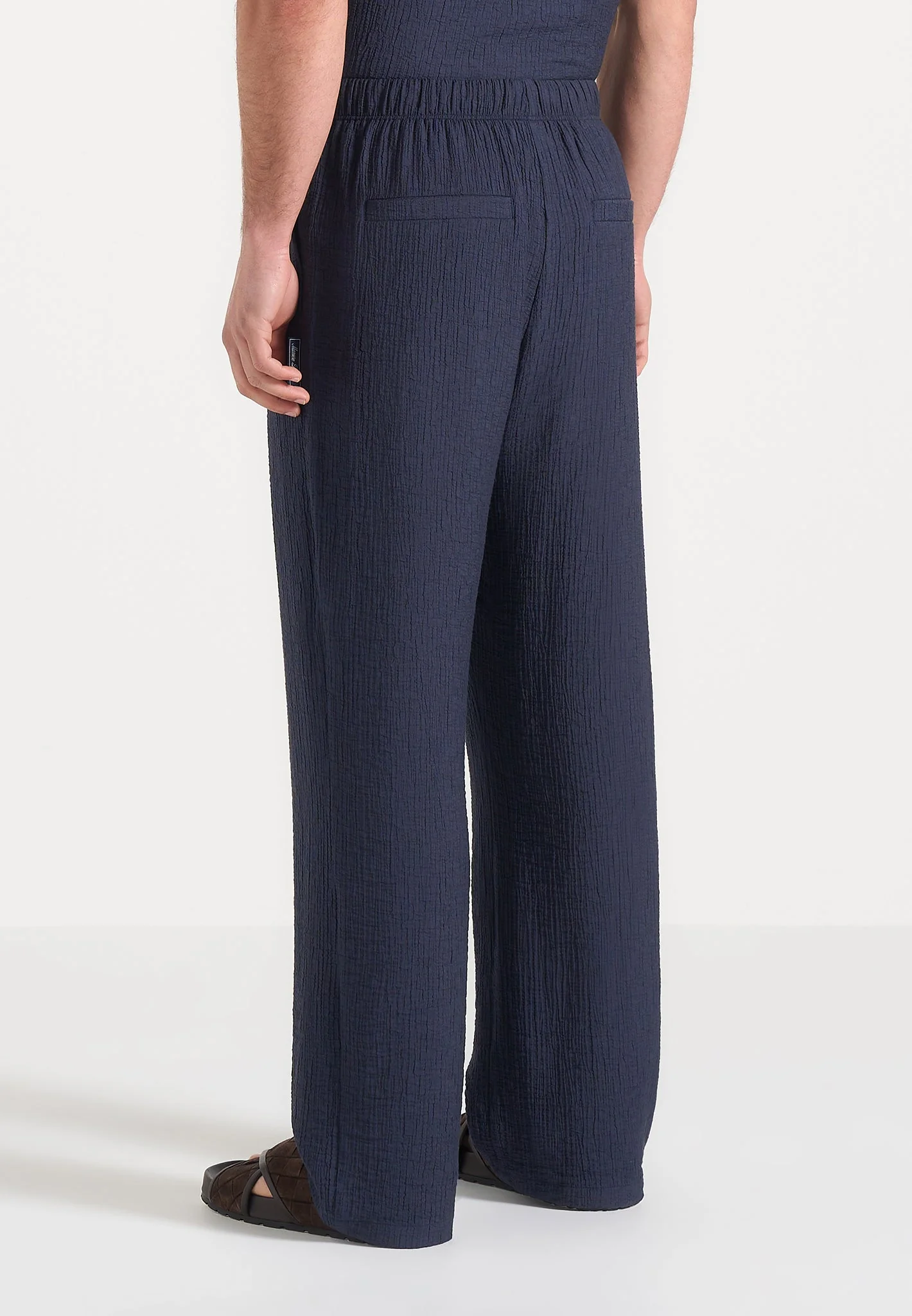 Addison - Unisex Textured Relaxed Fit Trousers - Navy - Image 6