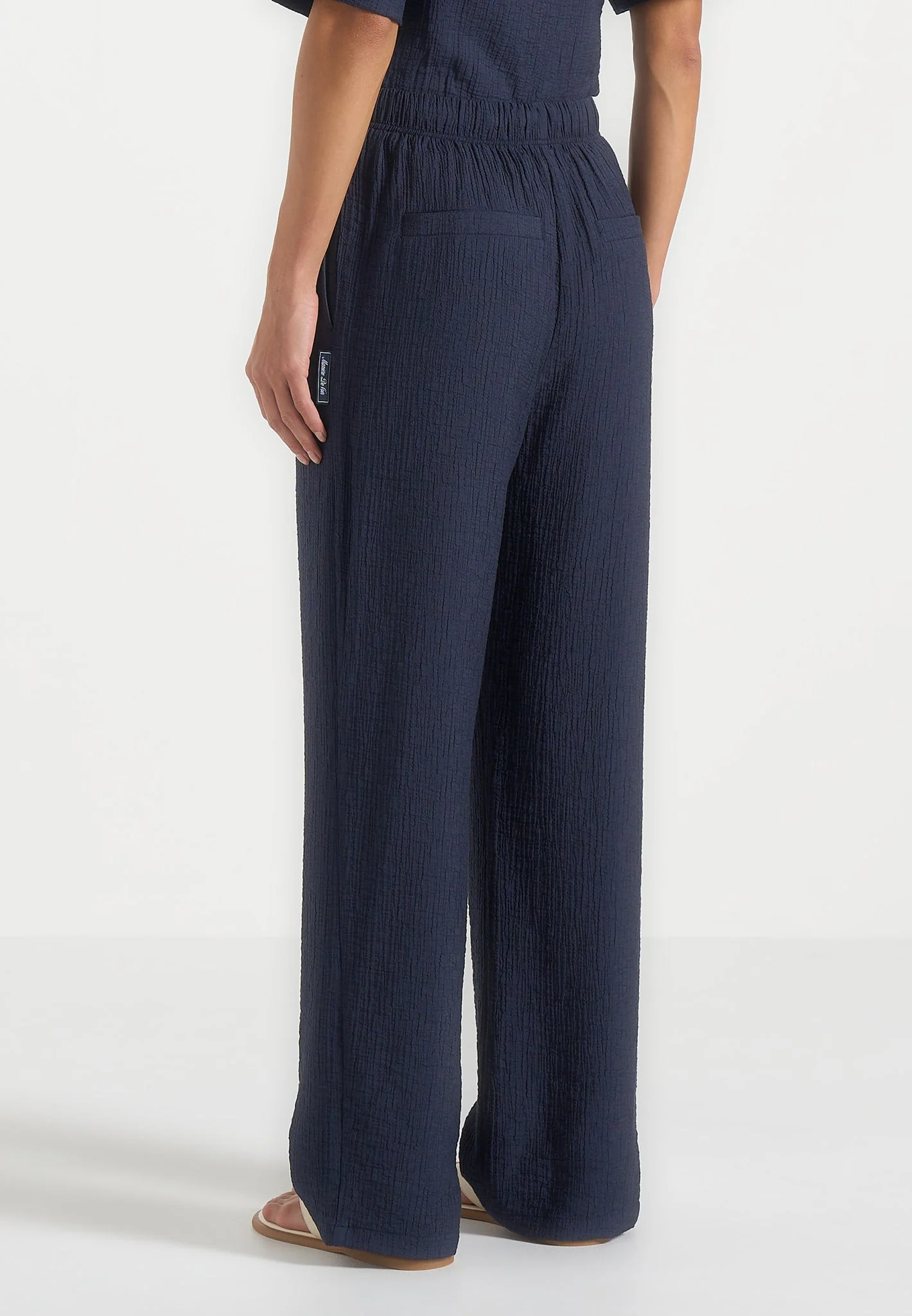 Addison - Unisex Textured Relaxed Fit Trousers - Navy - Image 7