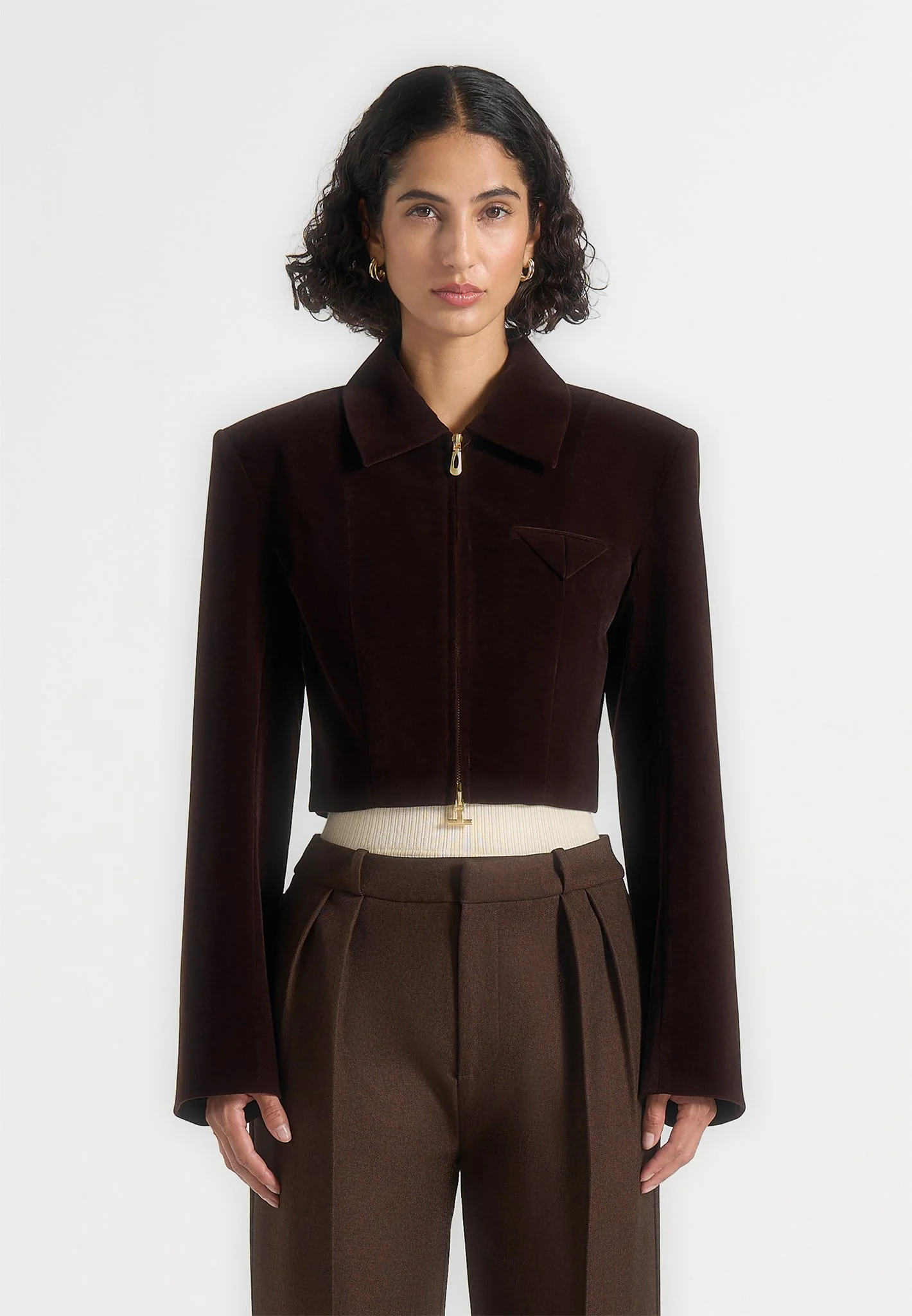 Adina - Structured Velvet Jacket - Brown - Image 3