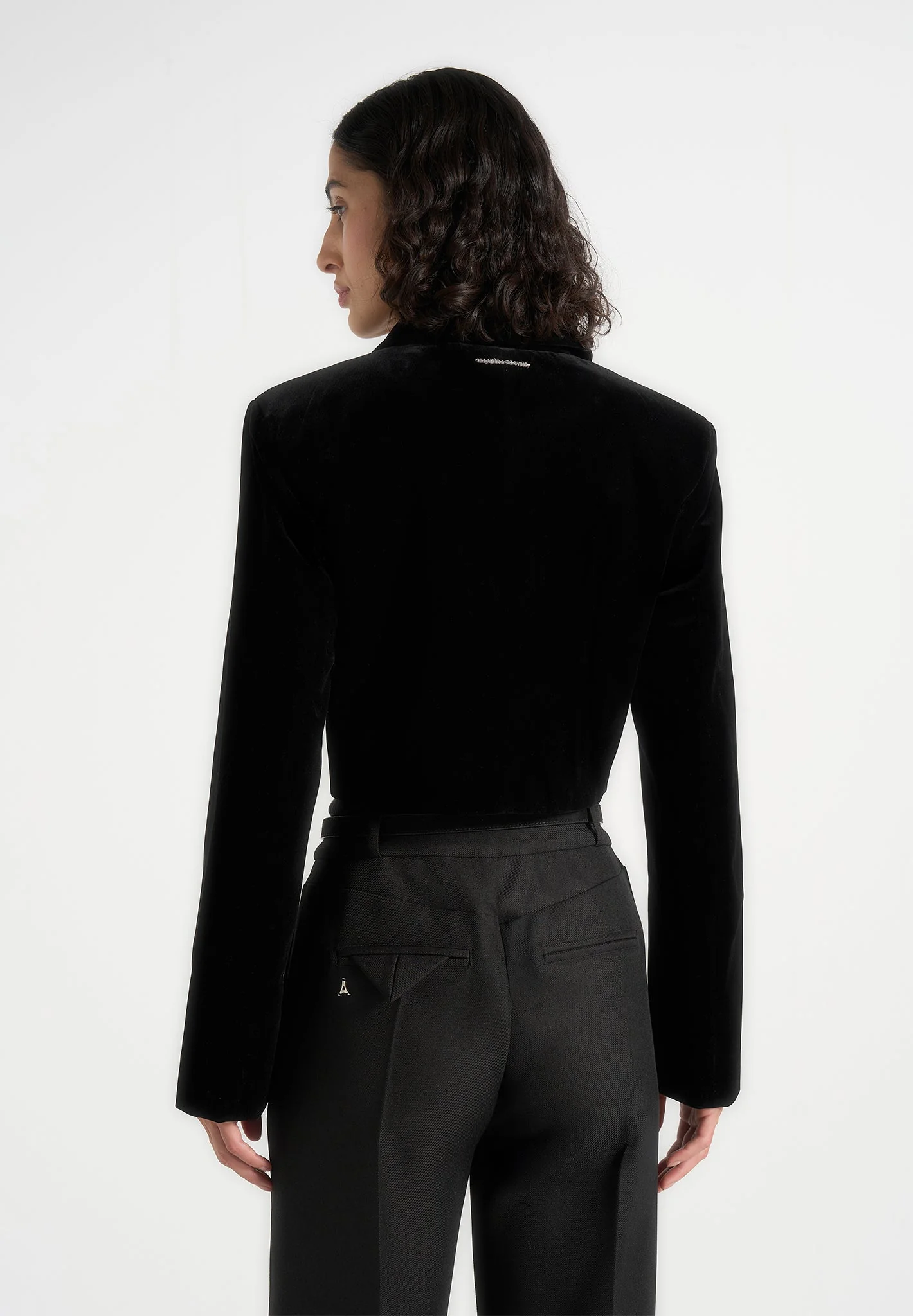 Adina - Velvet Cropped Jacket - Black - Image 4