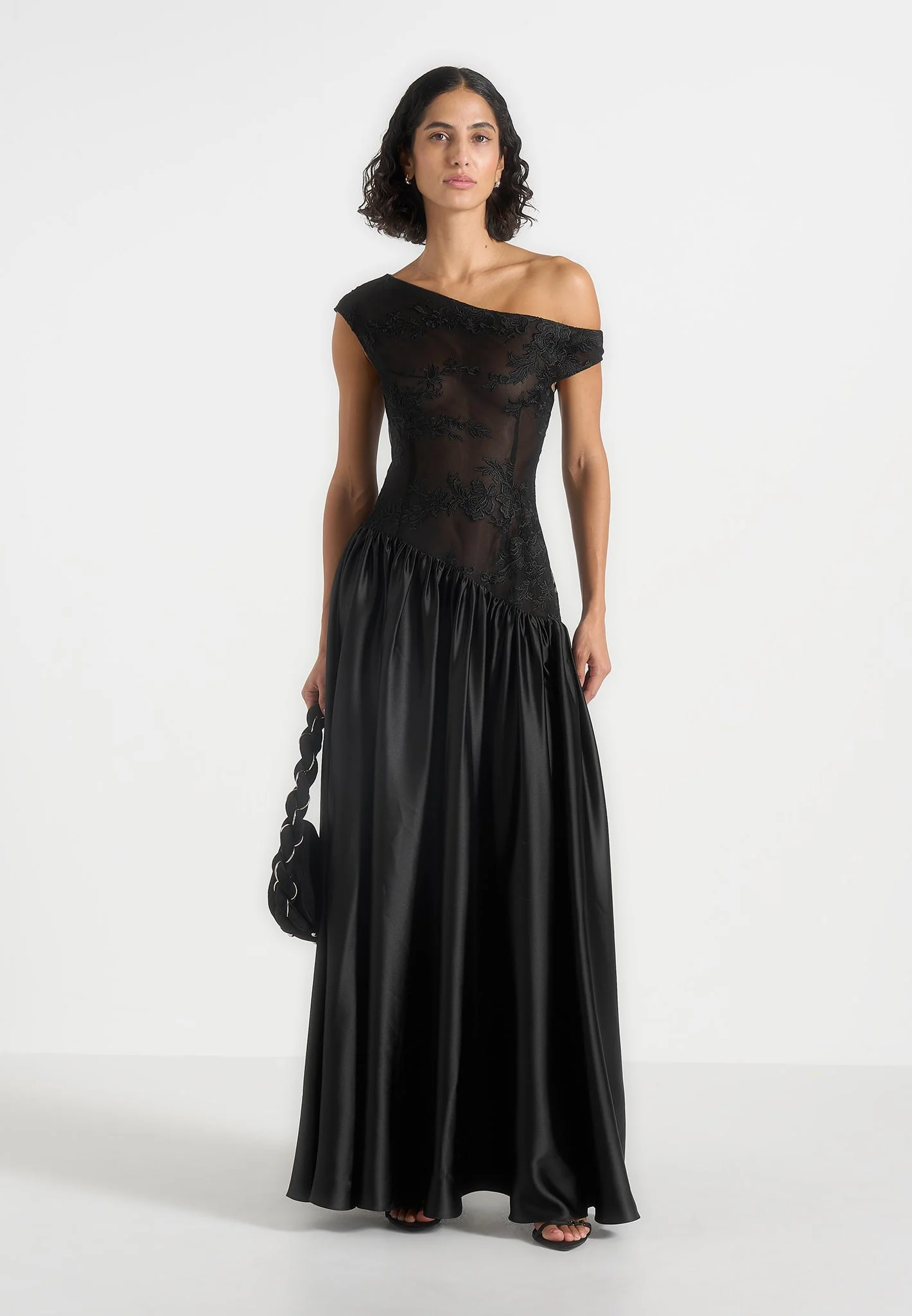 Alanna - Off Shoulder Fit and Flare Maxi Dress - Black