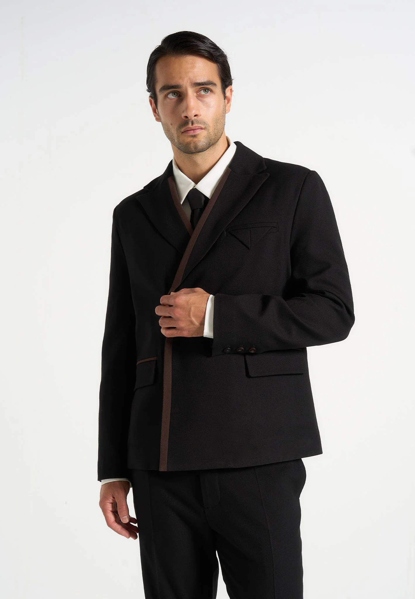 Alec - Double Breasted Suit jacket With Contrast Lapel - Black - Image 4