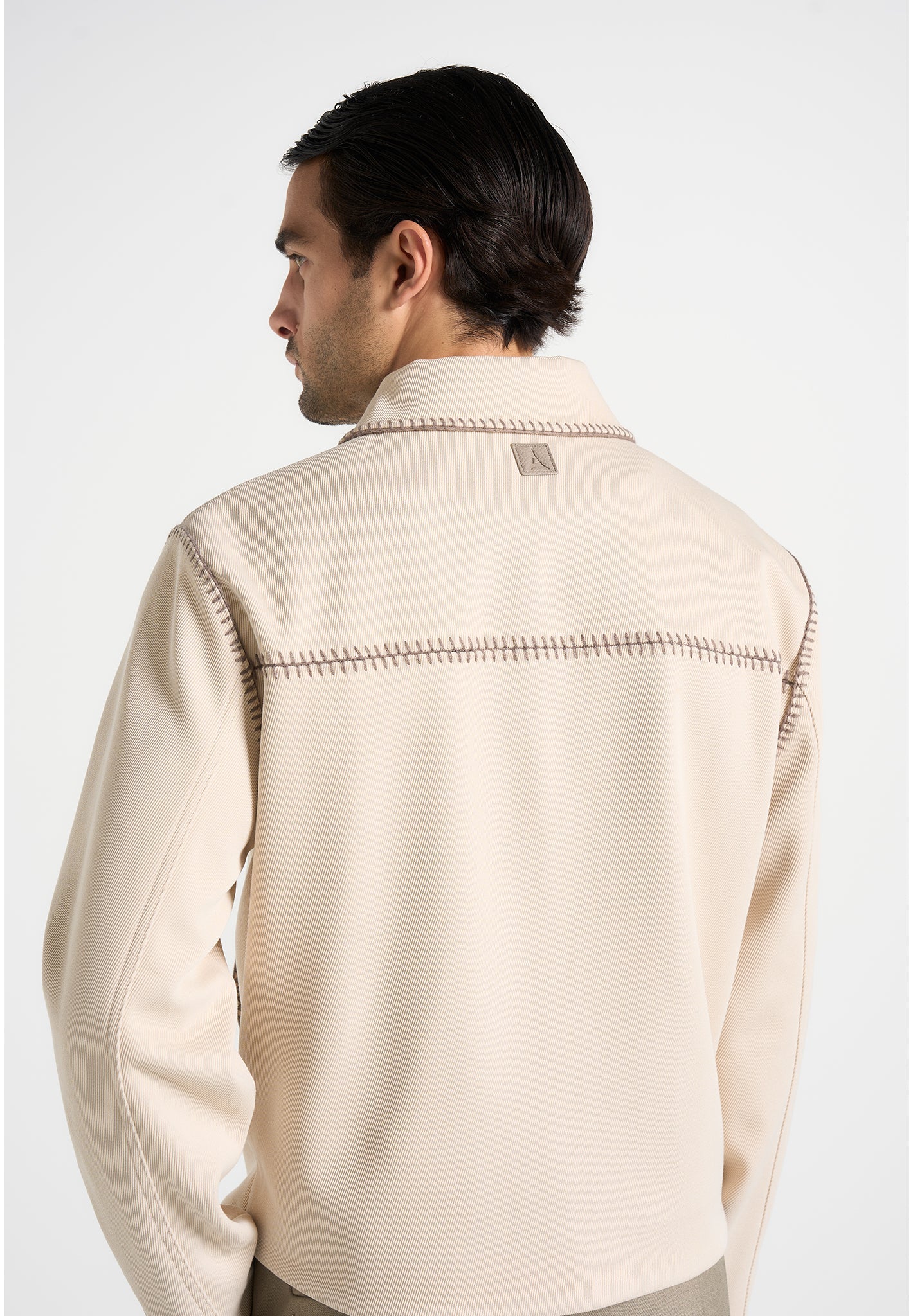 Alex - Whipstitch Twill Boxy Jacket - Cream - Image 4