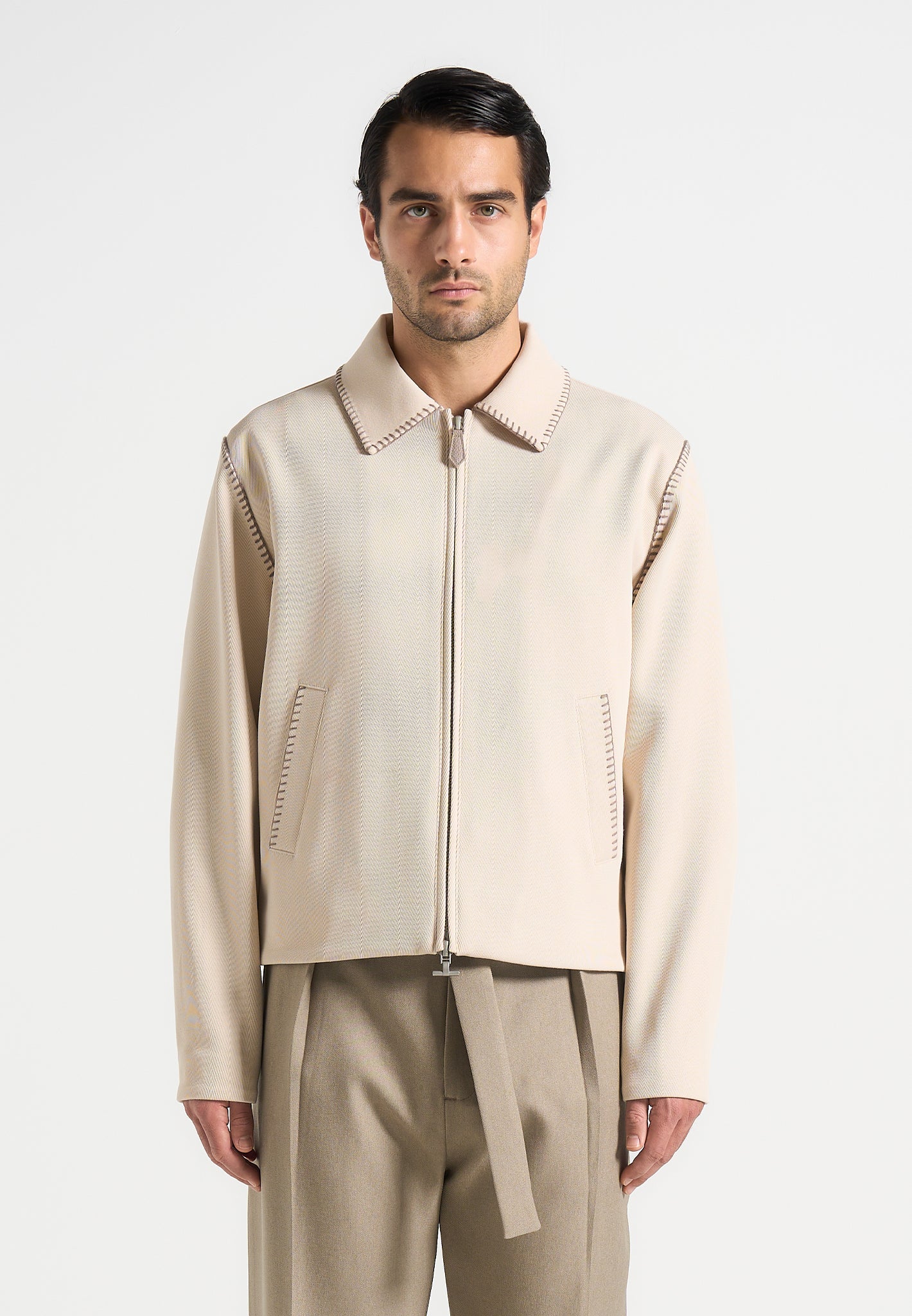 Alex - Whipstitch Twill Boxy Jacket - Cream - Image 5