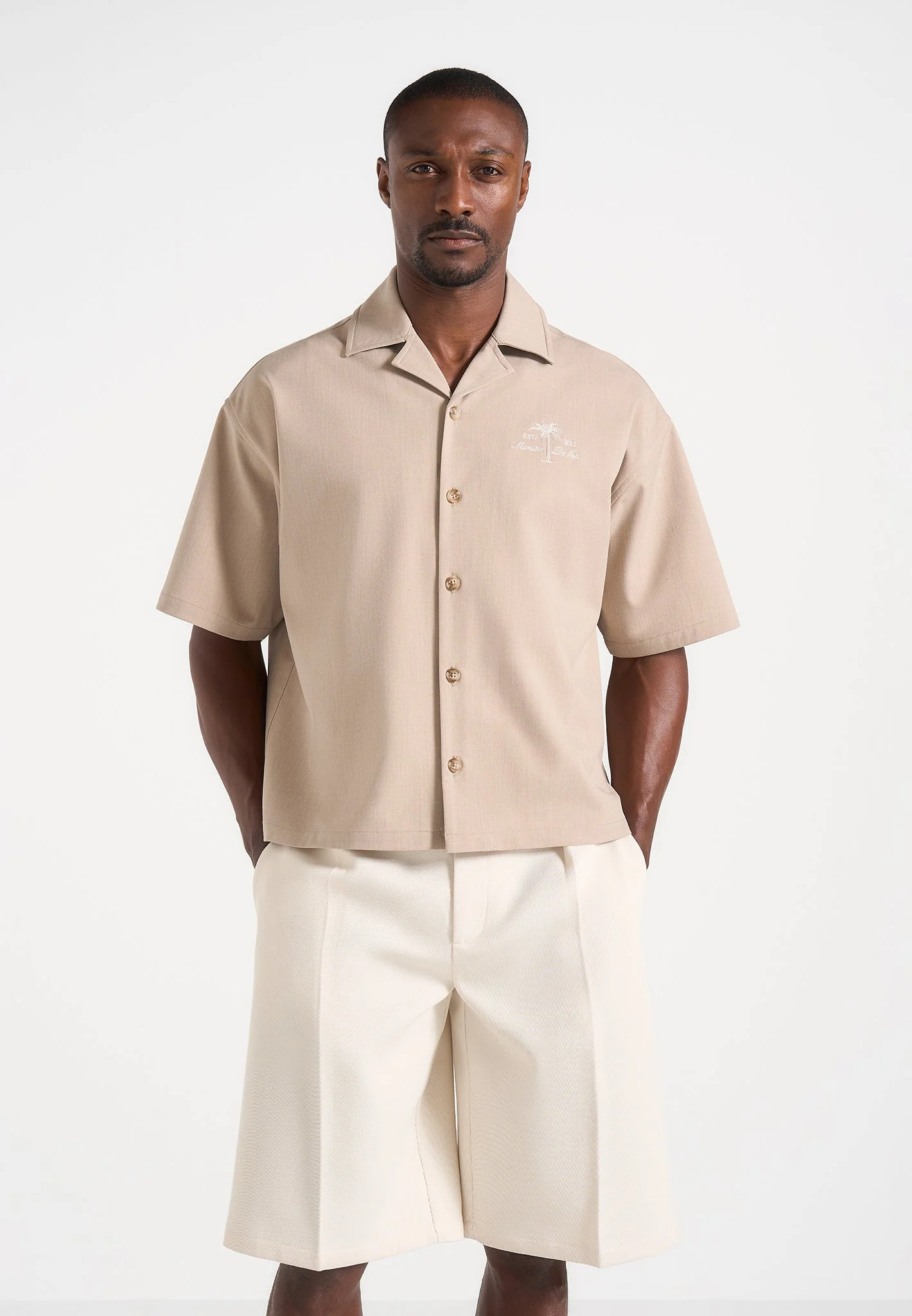 Alexis - Unisex Cote d'Azur Boxy Shirt - Beige - Image 4