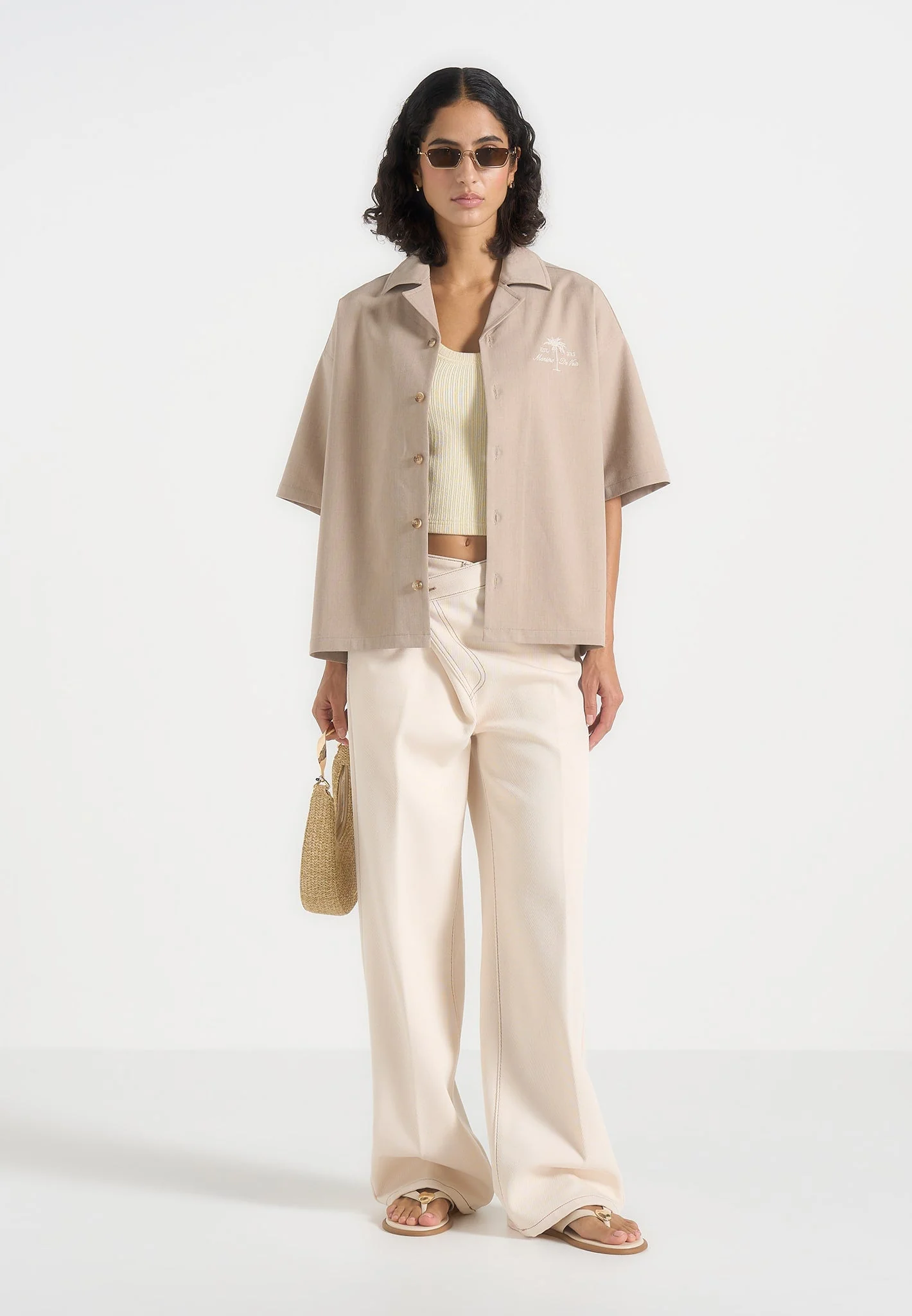 Alexis - Unisex Cote d'Azur Boxy Shirt - Beige - Image 5