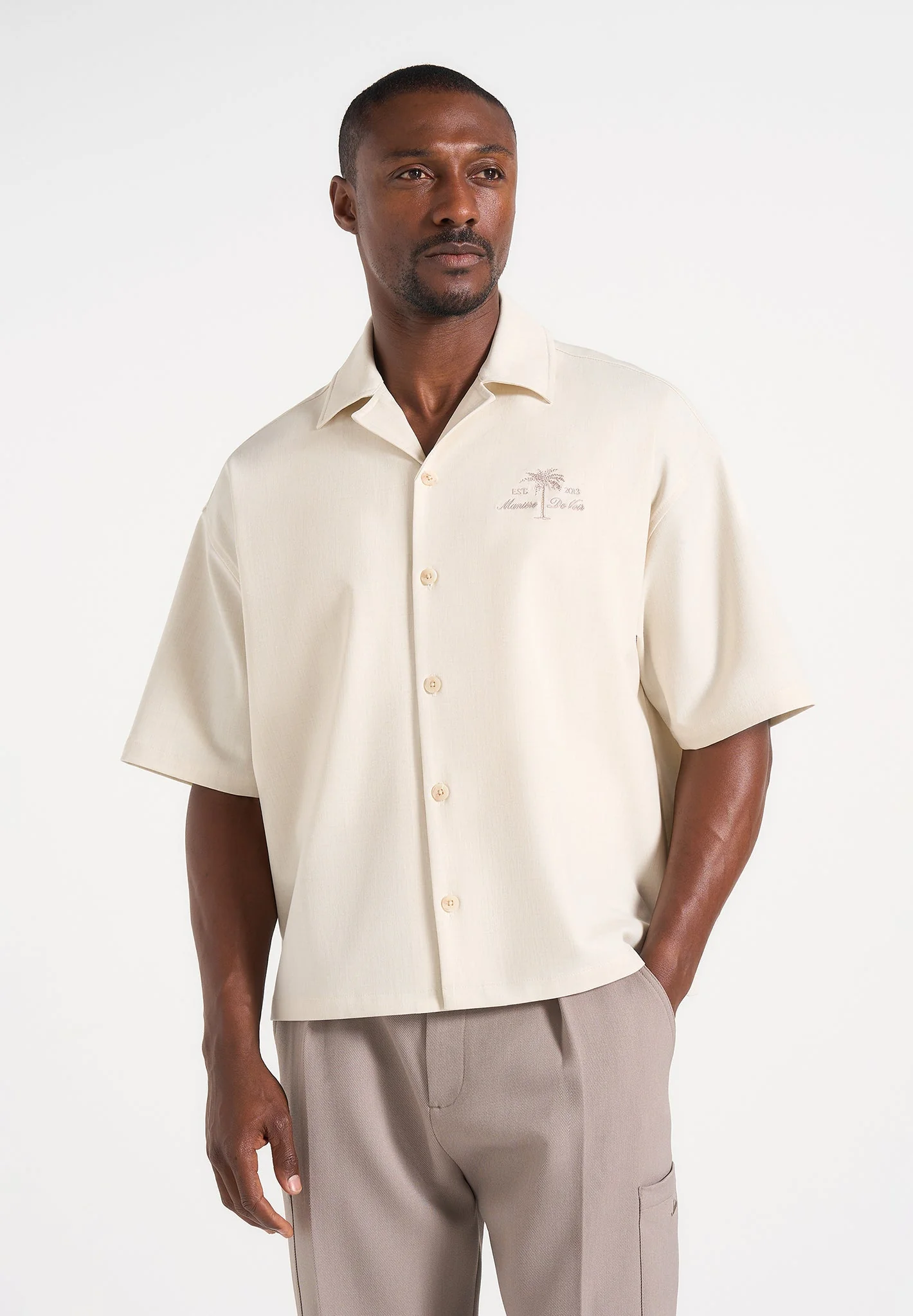Alexis - Unisex Cote d'Azur Boxy Shirt - Cream - Image 4