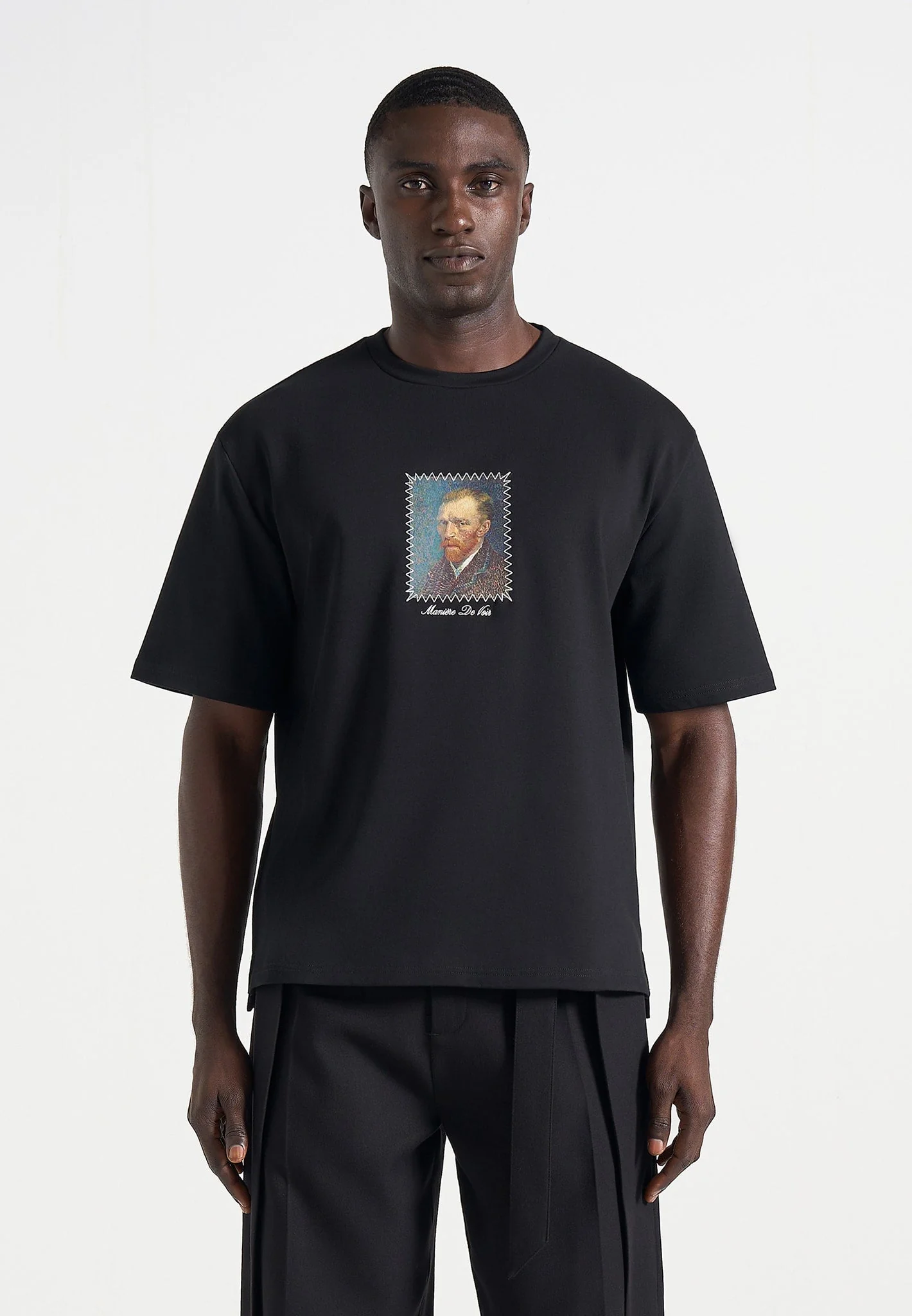 Anders - Cafe Terrace At Night Cotton T-Shirt - Black - Image 3