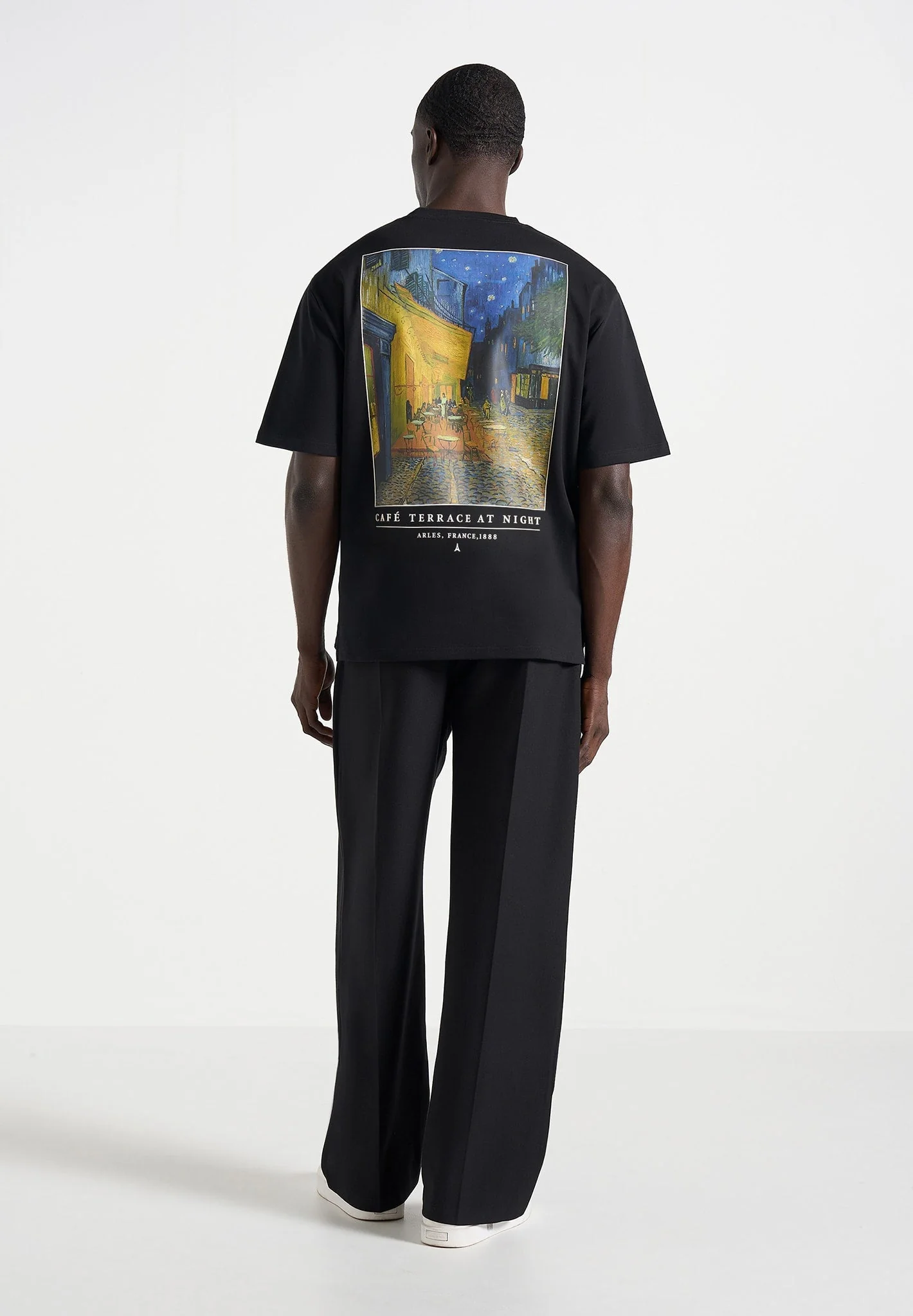 Anders - Cafe Terrace At Night Cotton T-Shirt - Black - Image 4