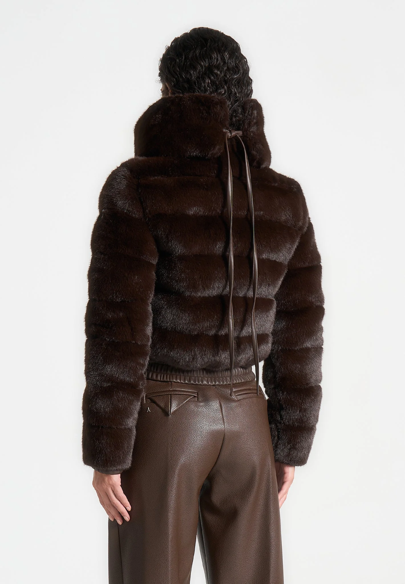 Ama - Plush Ribbed Jacket with Neck Scarf - Brown - Image 7