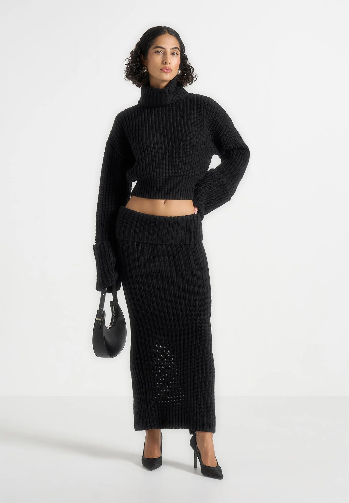 Amaya - Roll Neck Knit Sweater With Cuffs - Black - Image 3