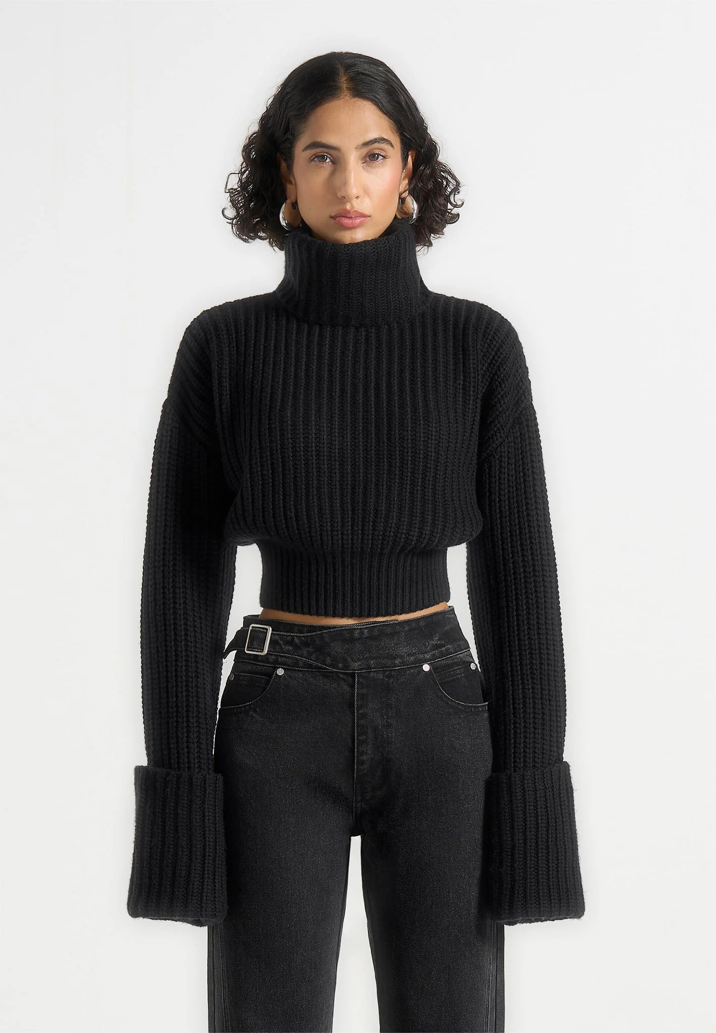 Amaya - Roll Neck Knit Sweater With Cuffs - Black - Image 4