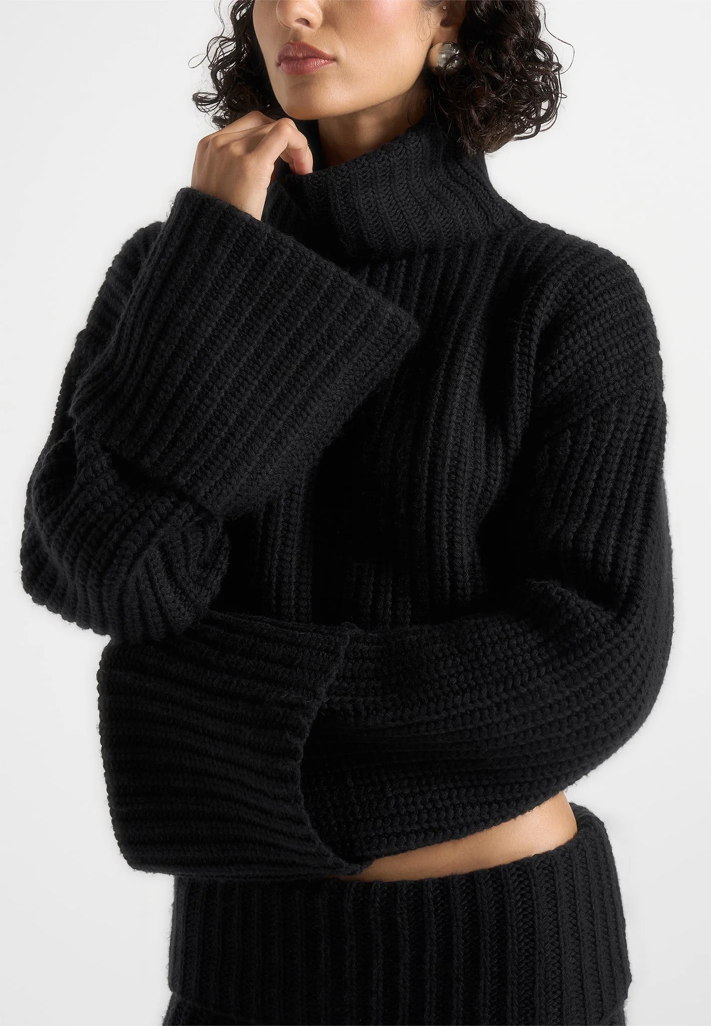 Amaya - Roll Neck Knit Sweater With Cuffs - Black - Image 5
