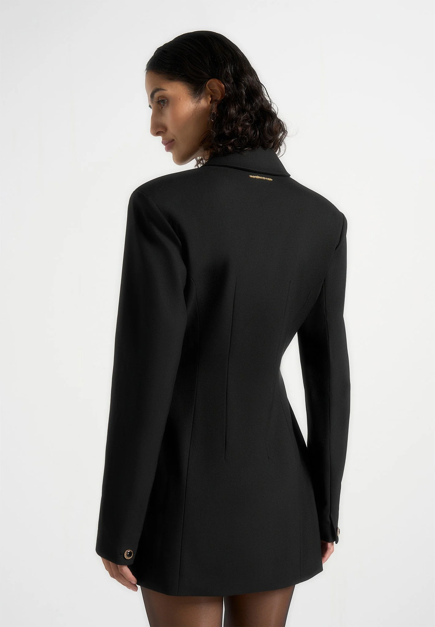 Amelie - Hourglass Button Up Blazer Dress - Black - Image 5