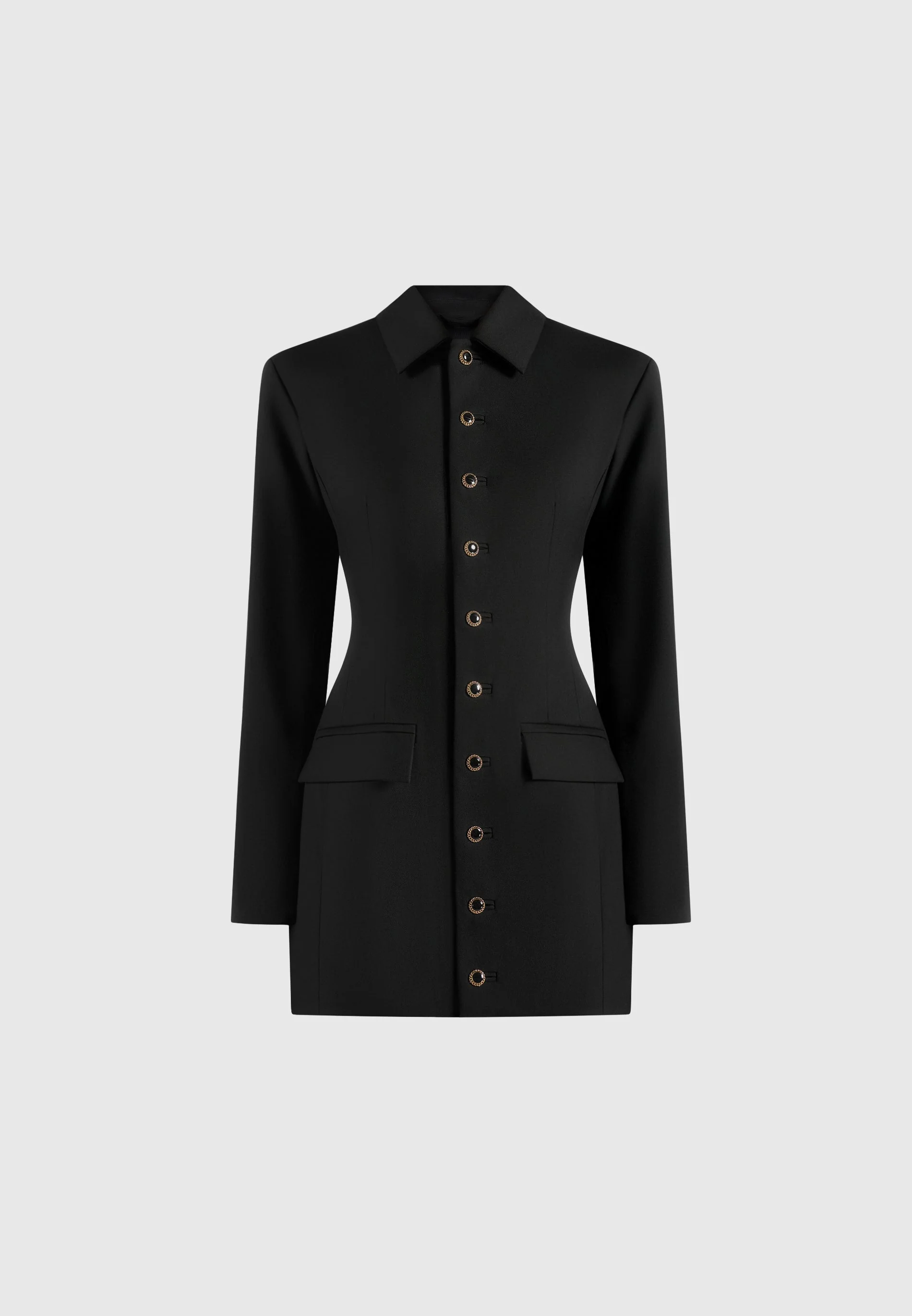 Amelie - Hourglass Button Up Blazer Dress - Black - Image 6