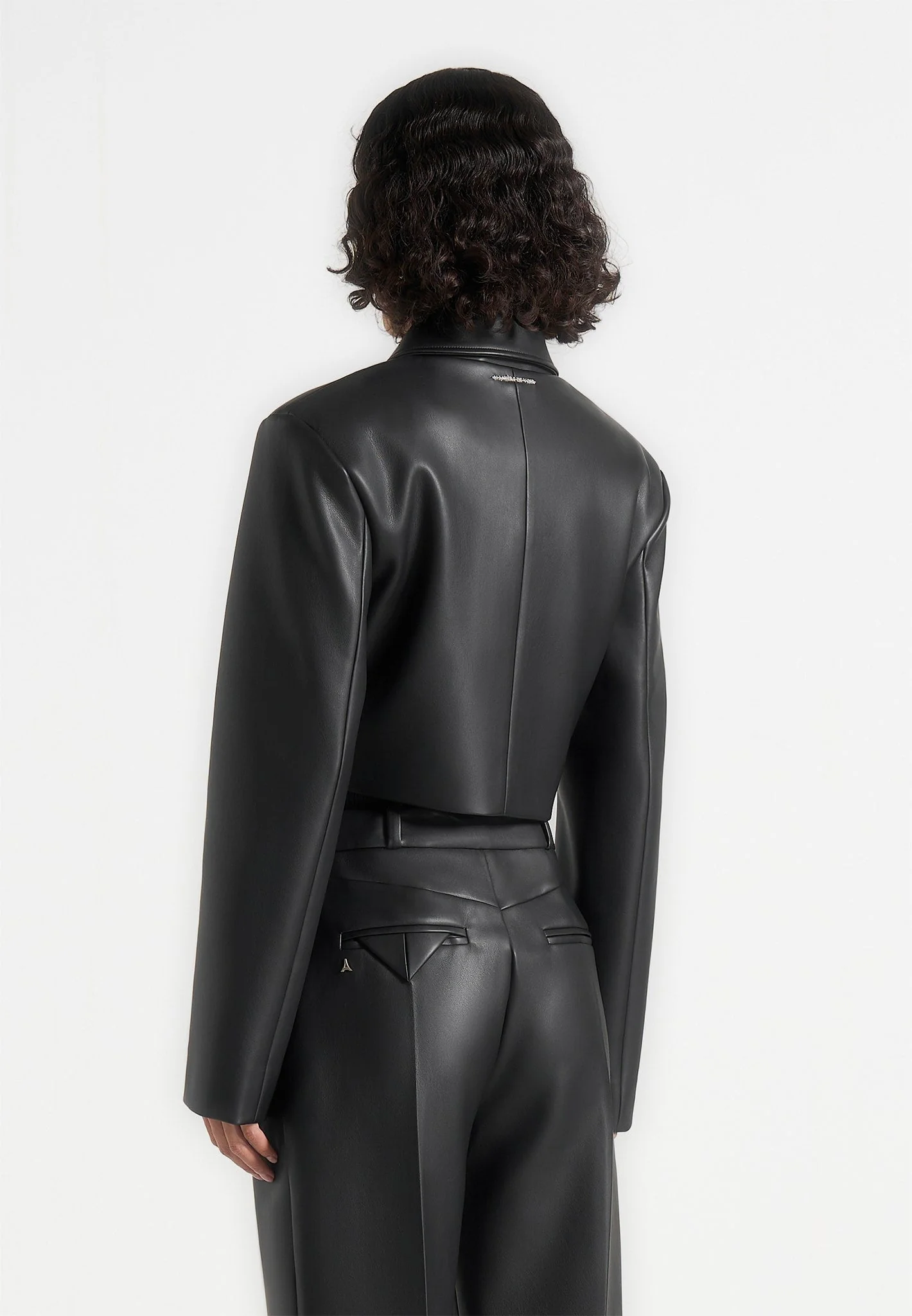 Ania - Wide Shoulder Leather Jacket - Black - Image 5