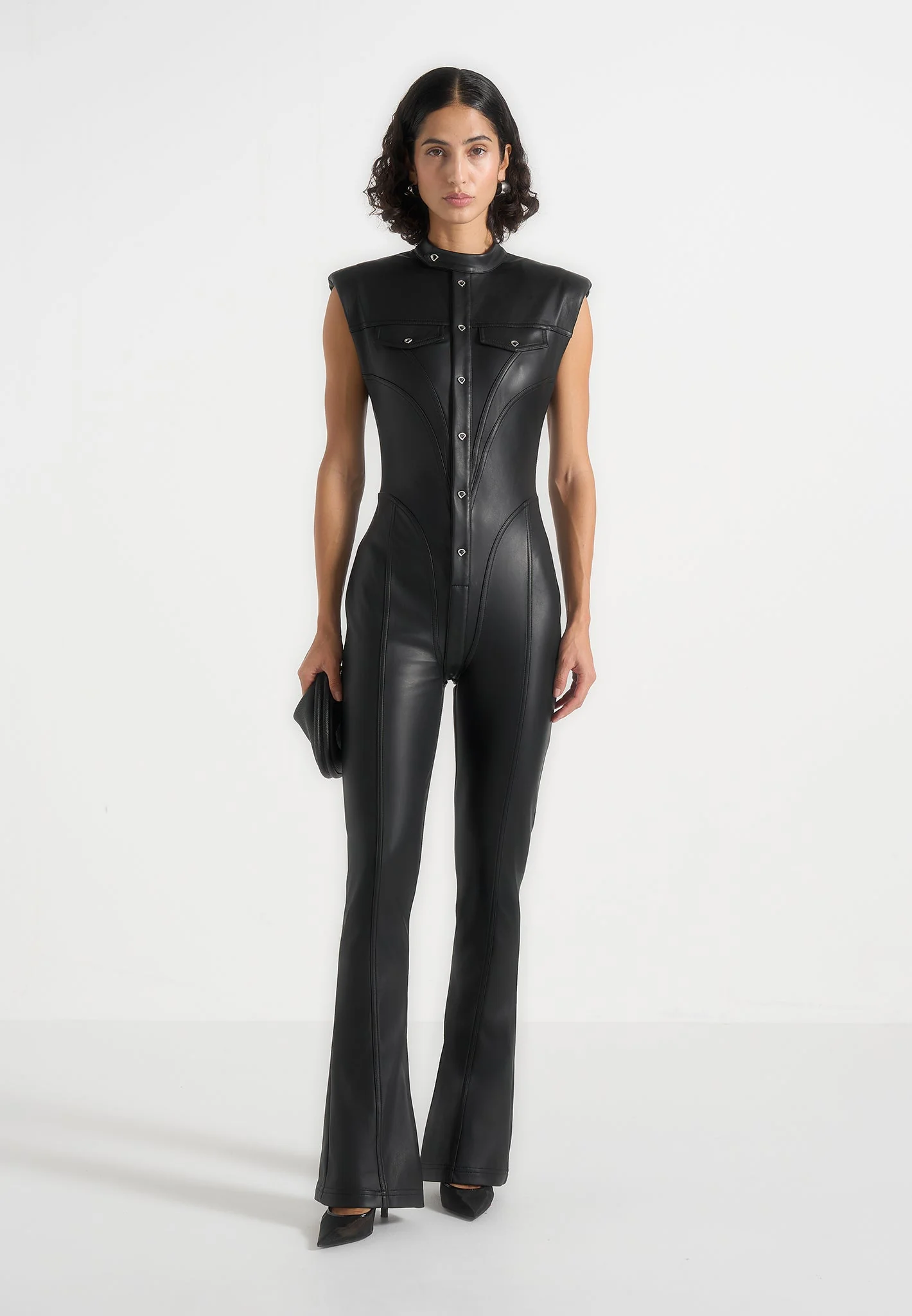 Annette - Leather Jumpsuit - Black