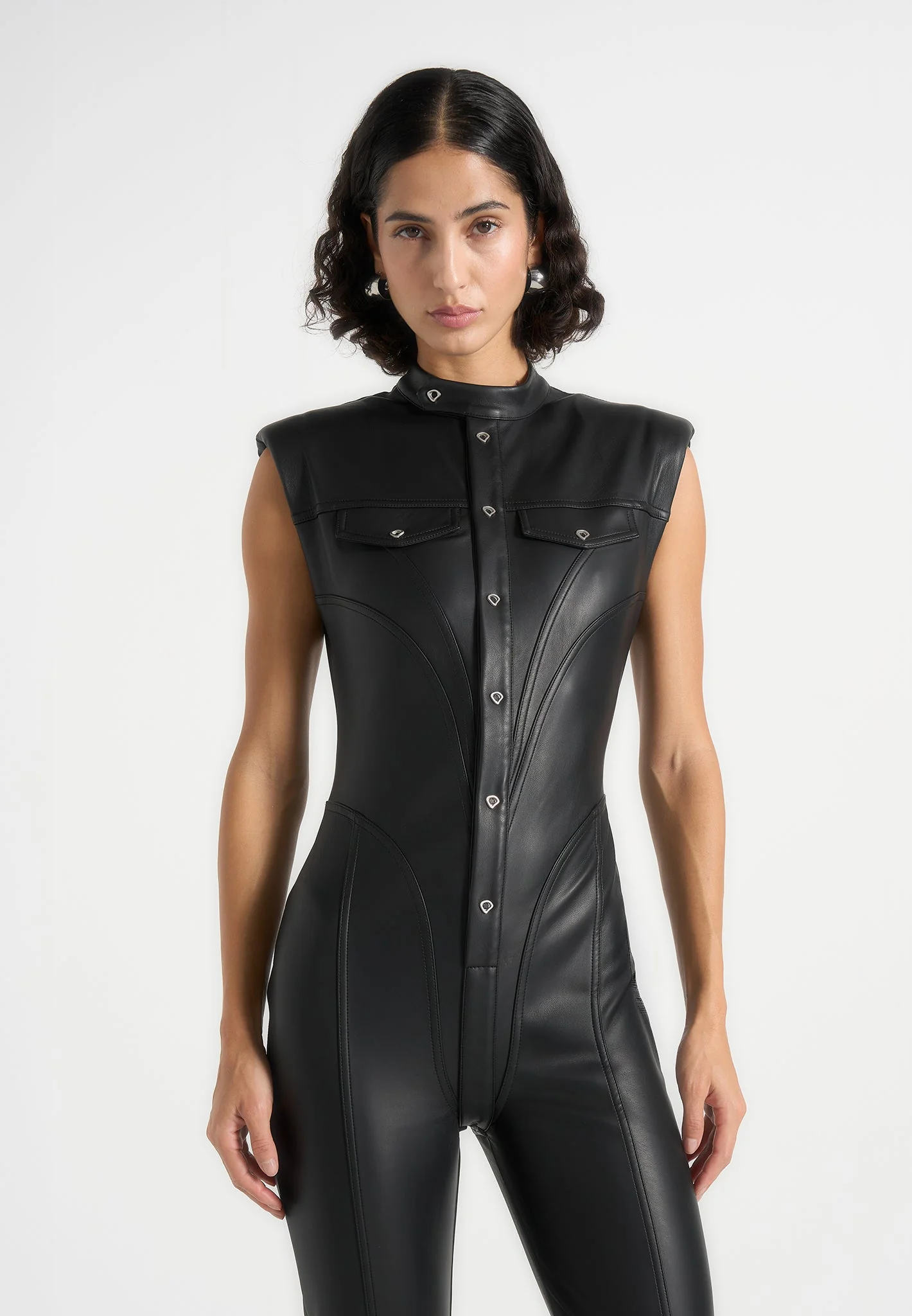 Annette - Leather Jumpsuit - Black - Image 4