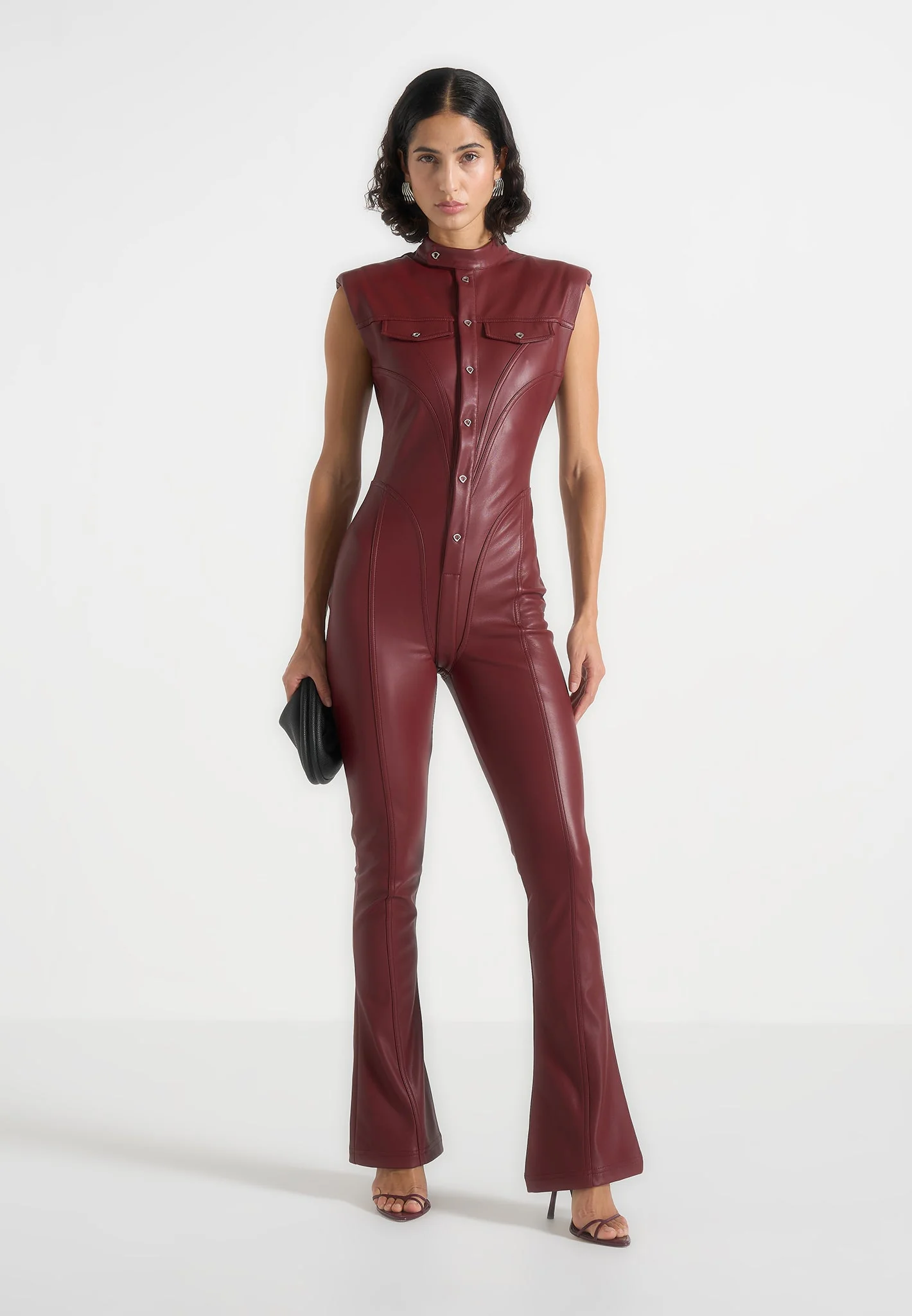 Annette - Leather Jumpsuit - Wine Red