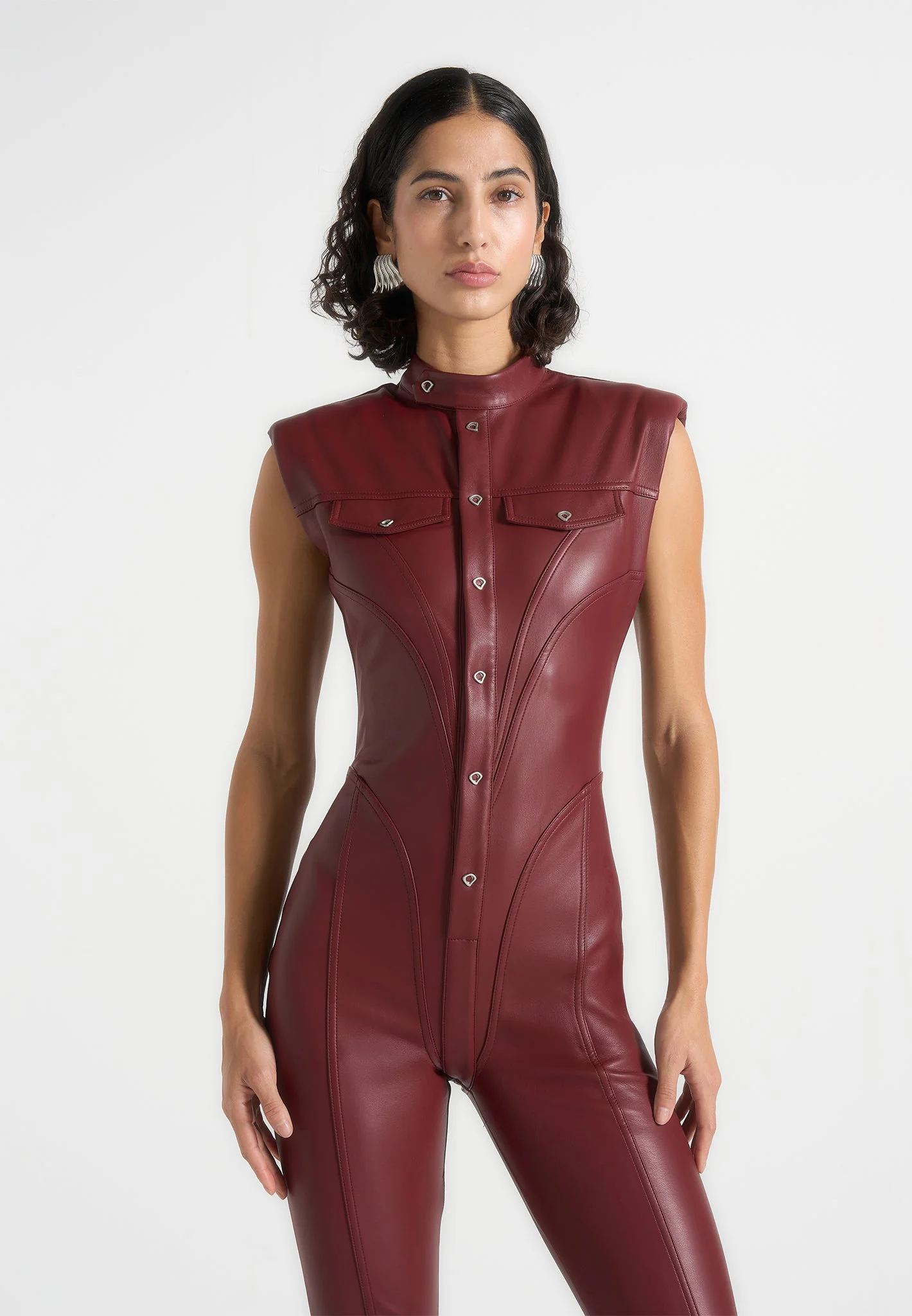 Annette - Leather Jumpsuit - Wine Red - Image 3