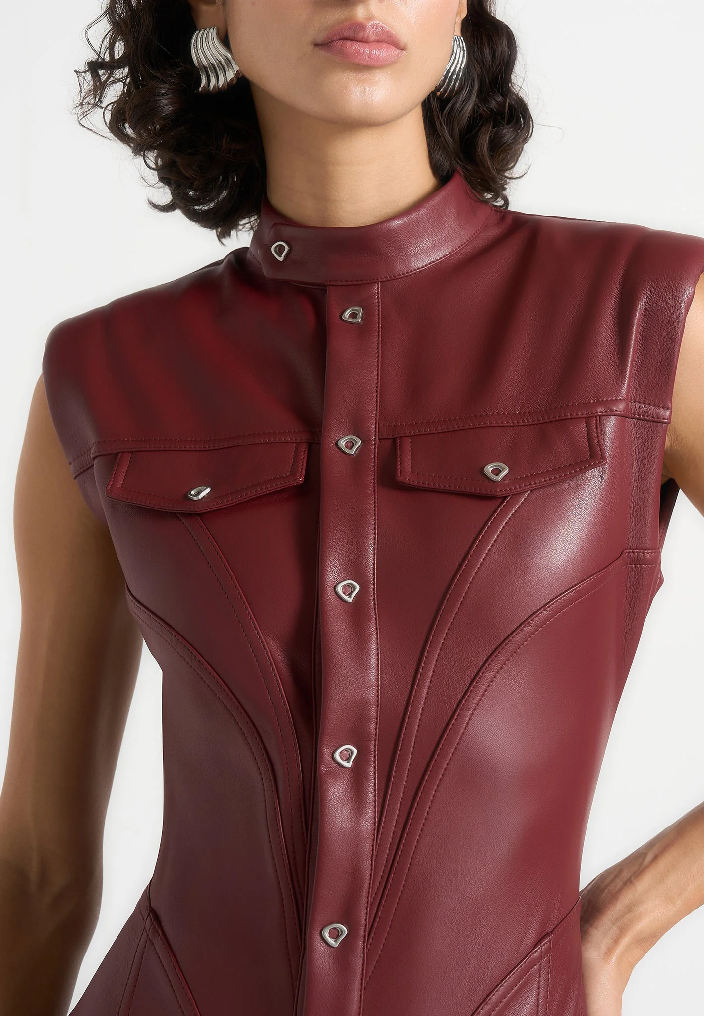 Annette - Leather Jumpsuit - Wine Red - Image 4