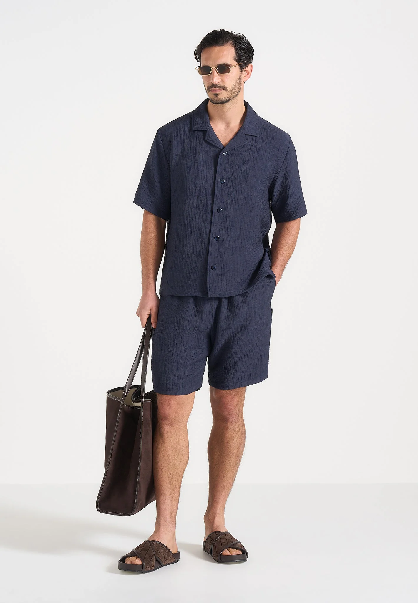 Ari - Unisex Textured Shorts - Navy - Image 4