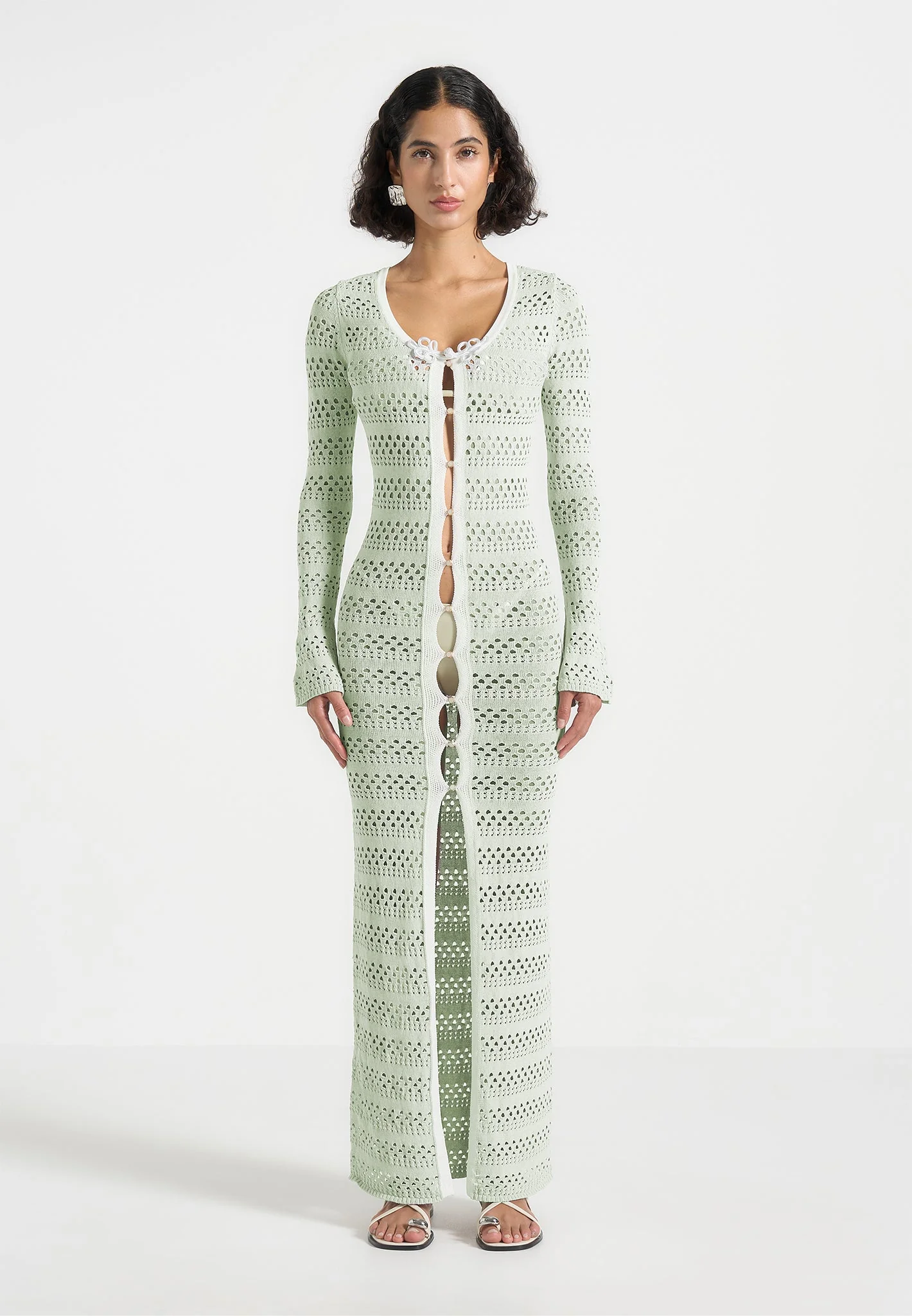 Aria - Pointelle Knit Cover Up - Sage/White - Image 3