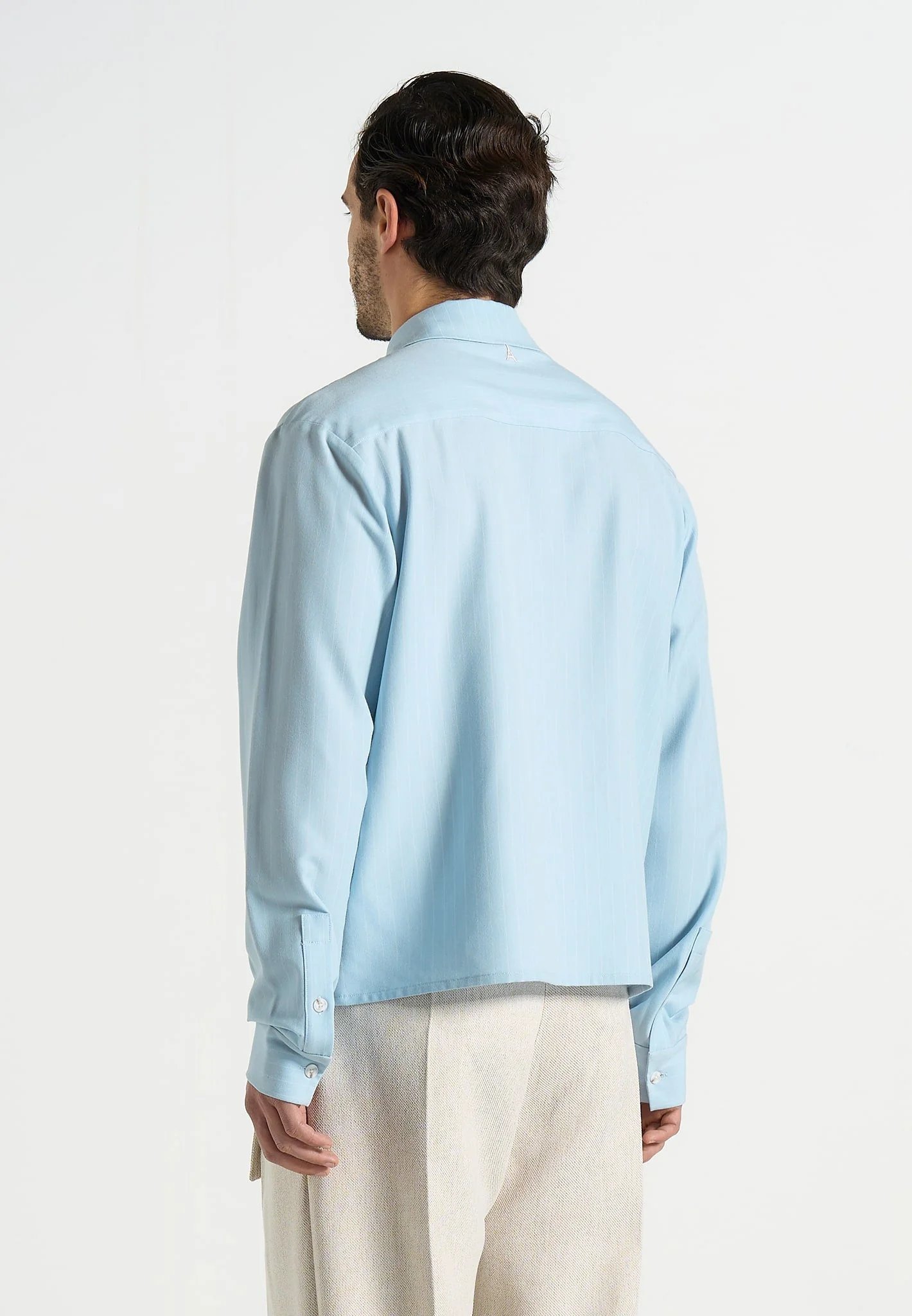 Arlo - Pinstripe Cropped Long Sleeve Shirt - Blue - Image 4