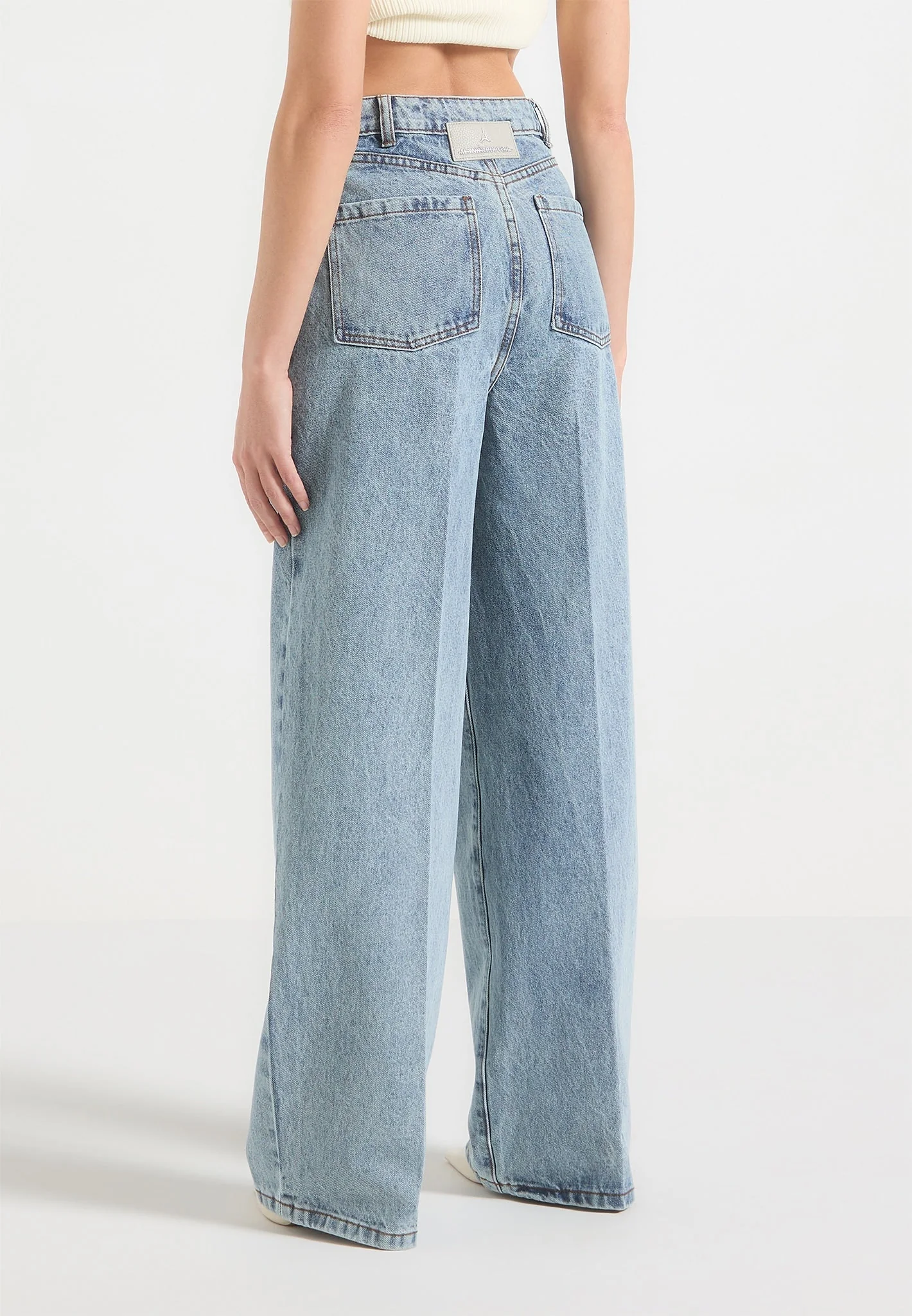 Astrid - Wrapover Wide Leg Denim Jeans - Mid Blue - Image 4