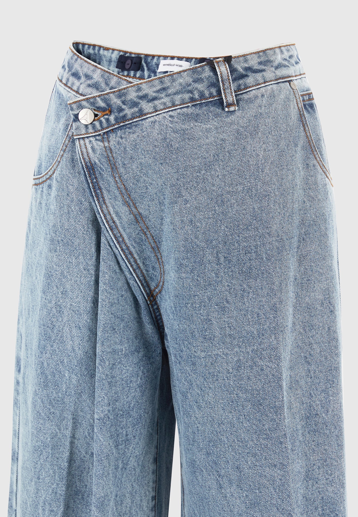 Astrid - Wrapover Wide Leg Denim Jeans - Mid Blue - Image 7
