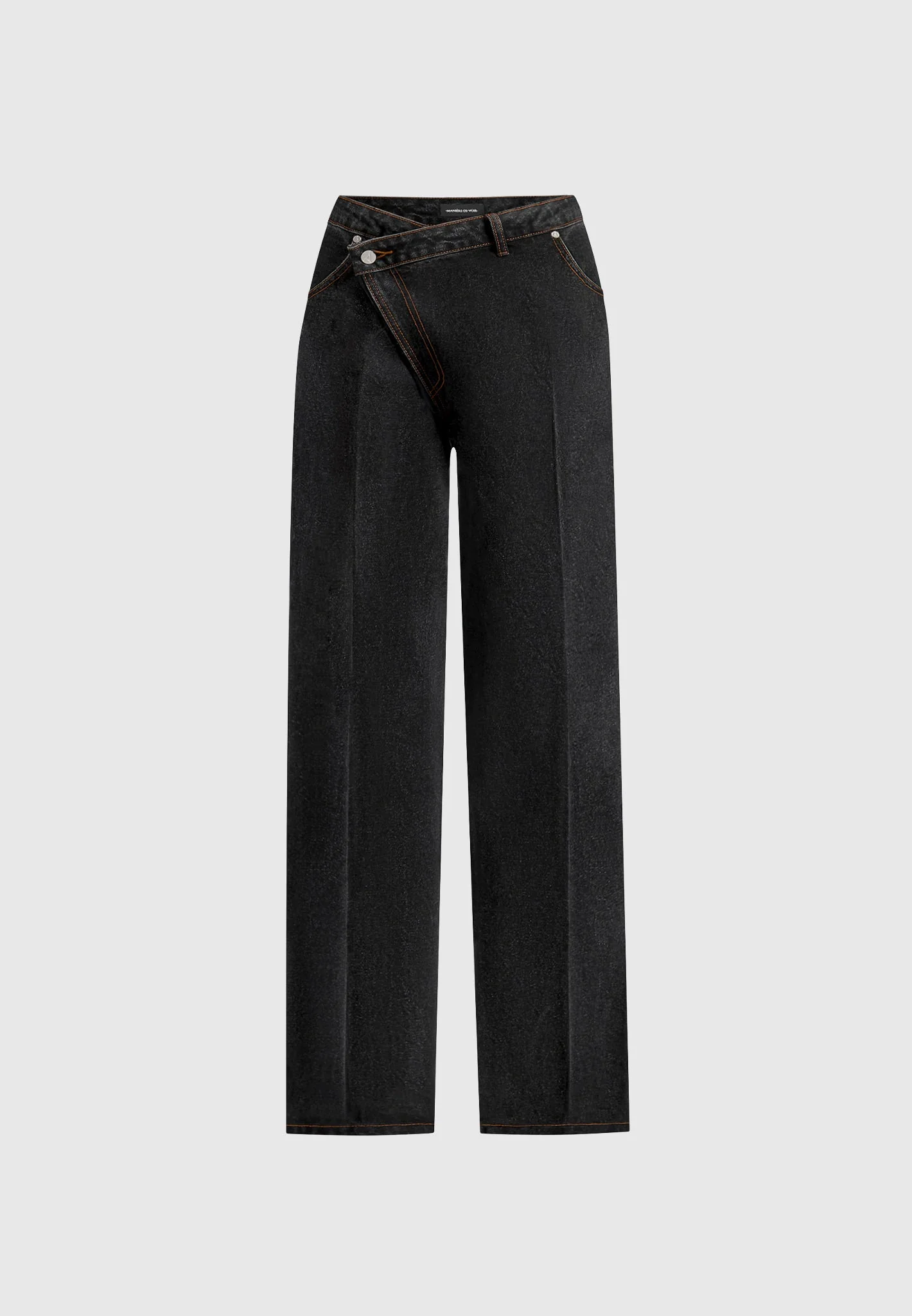 Astrid - Wrapover Wide Leg Denim Jeans - Washed Black - Image 5