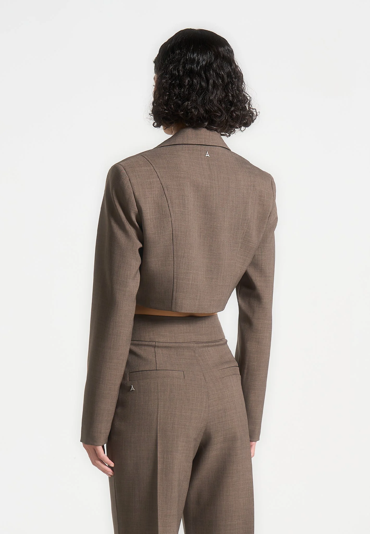 Dina - Asymmetric Tailored Cropped Blazer - Dark Taupe - Image 5