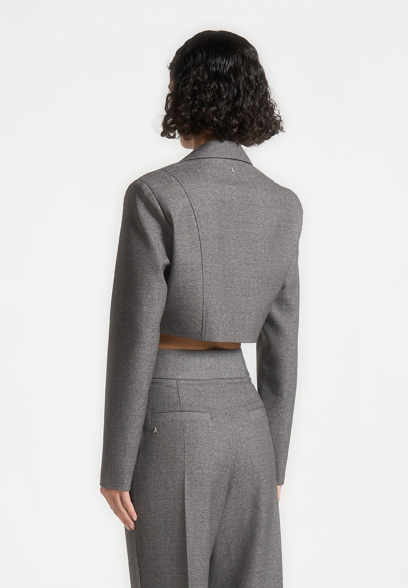 Dina - Asymmetric Tailored Cropped Blazer - Grey Marl - Image 4
