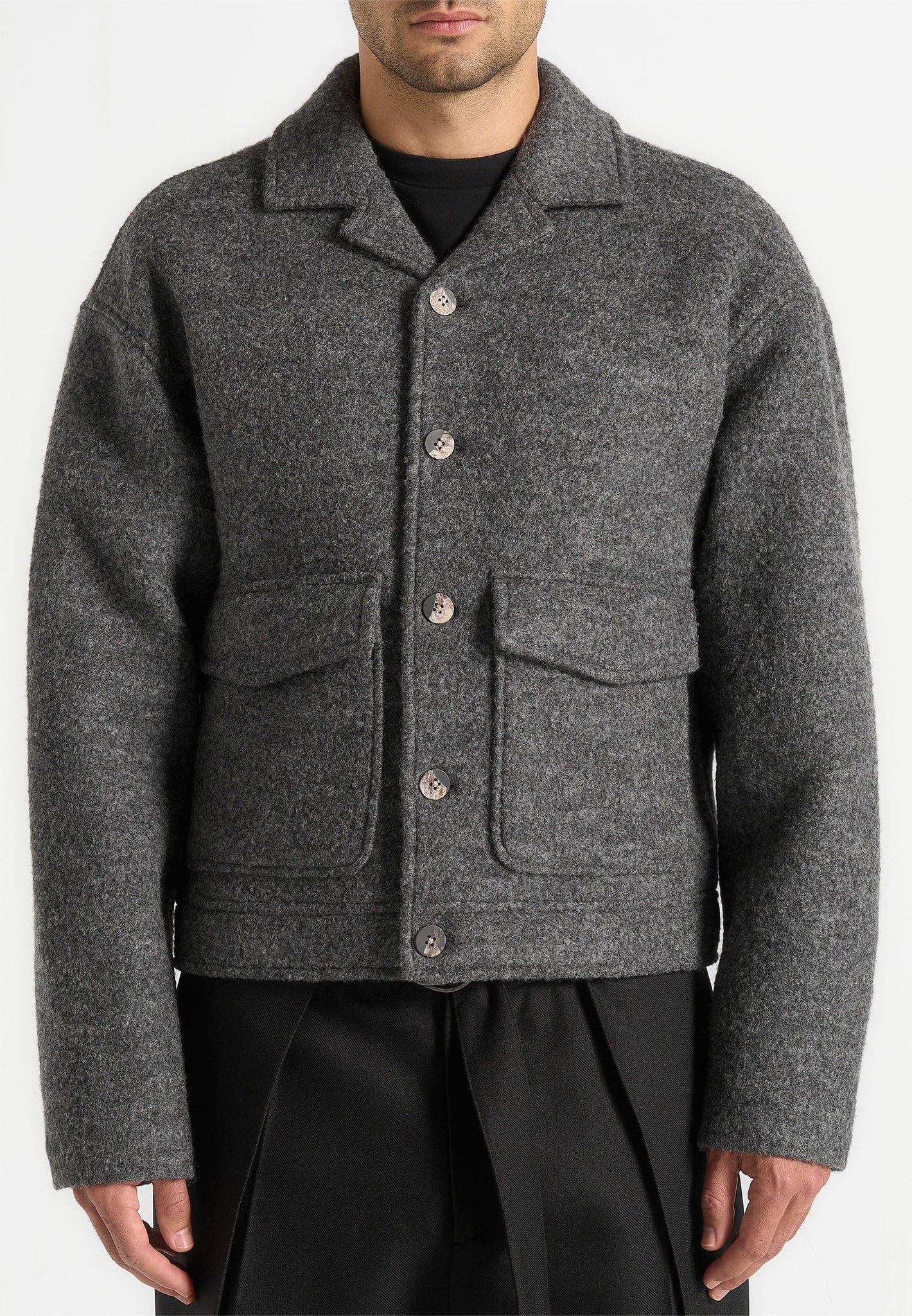 Aurel - Wool Jacket With Revere Collar - Grey - Image 4
