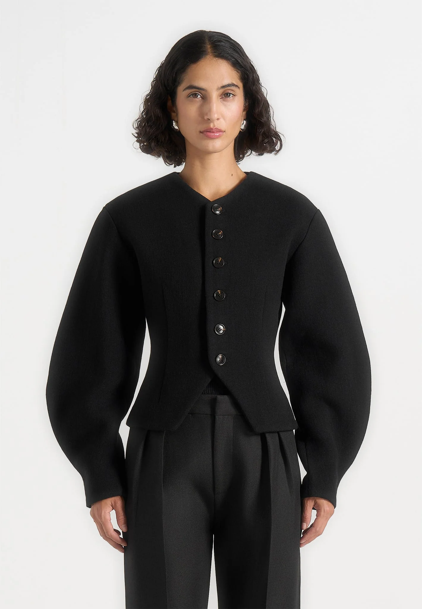 Aya - Wool Hourglass Jacket - Black - Image 3