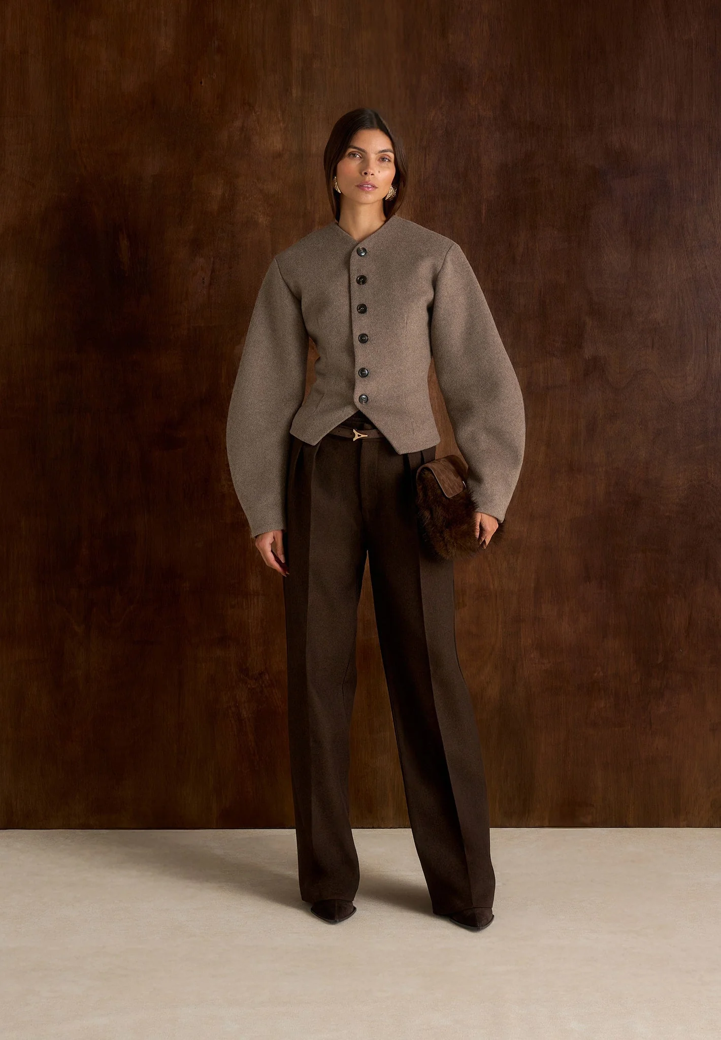Aya - Wool Hourglass Jacket - Taupe - Image 2