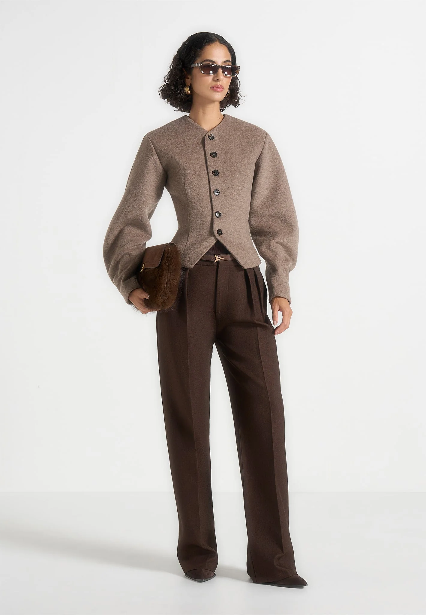 Aya - Wool Hourglass Jacket - Taupe - Image 3