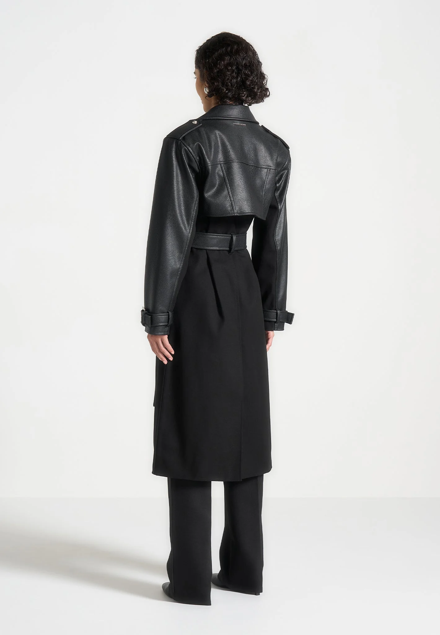 Ayleen - Leather Biker Trench Coat - Black - Image 4