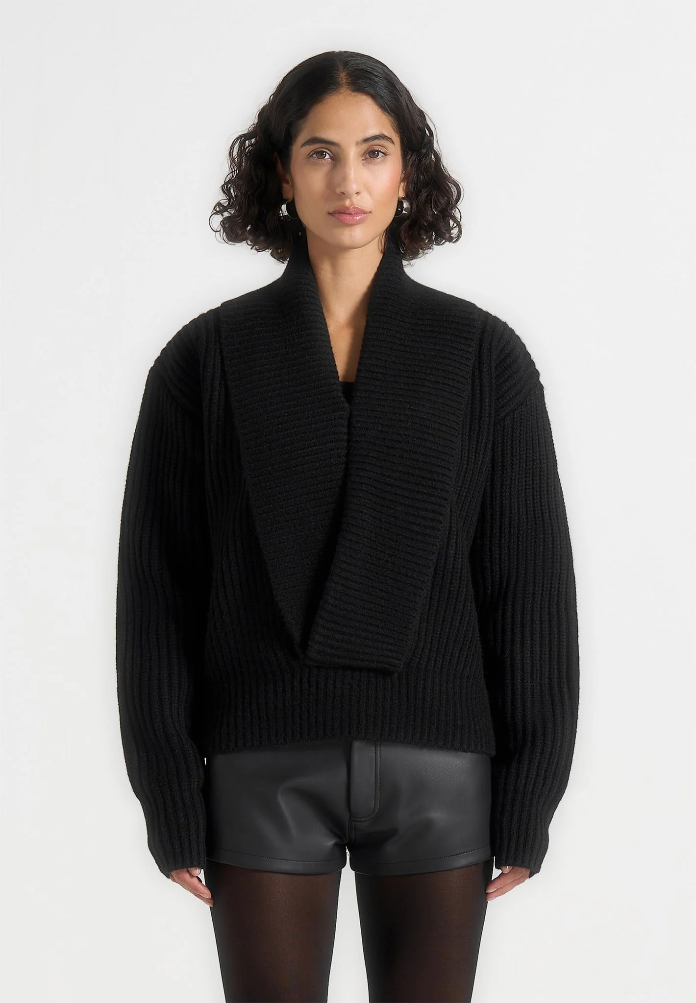 Azra - Plunge Knit Sweater - Black - Image 3