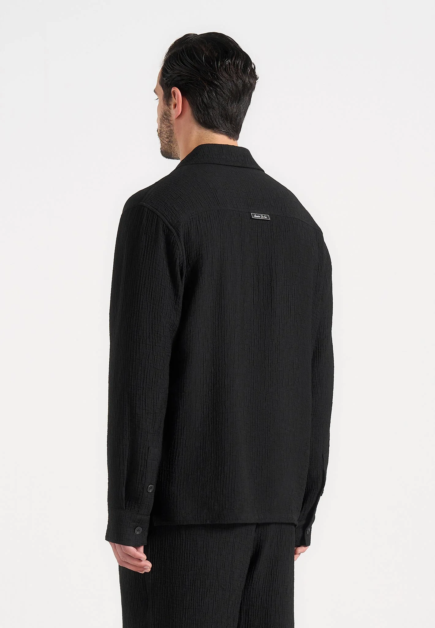 Bailey - Unisex Textured Long Sleeve Shirt - Black - Image 6