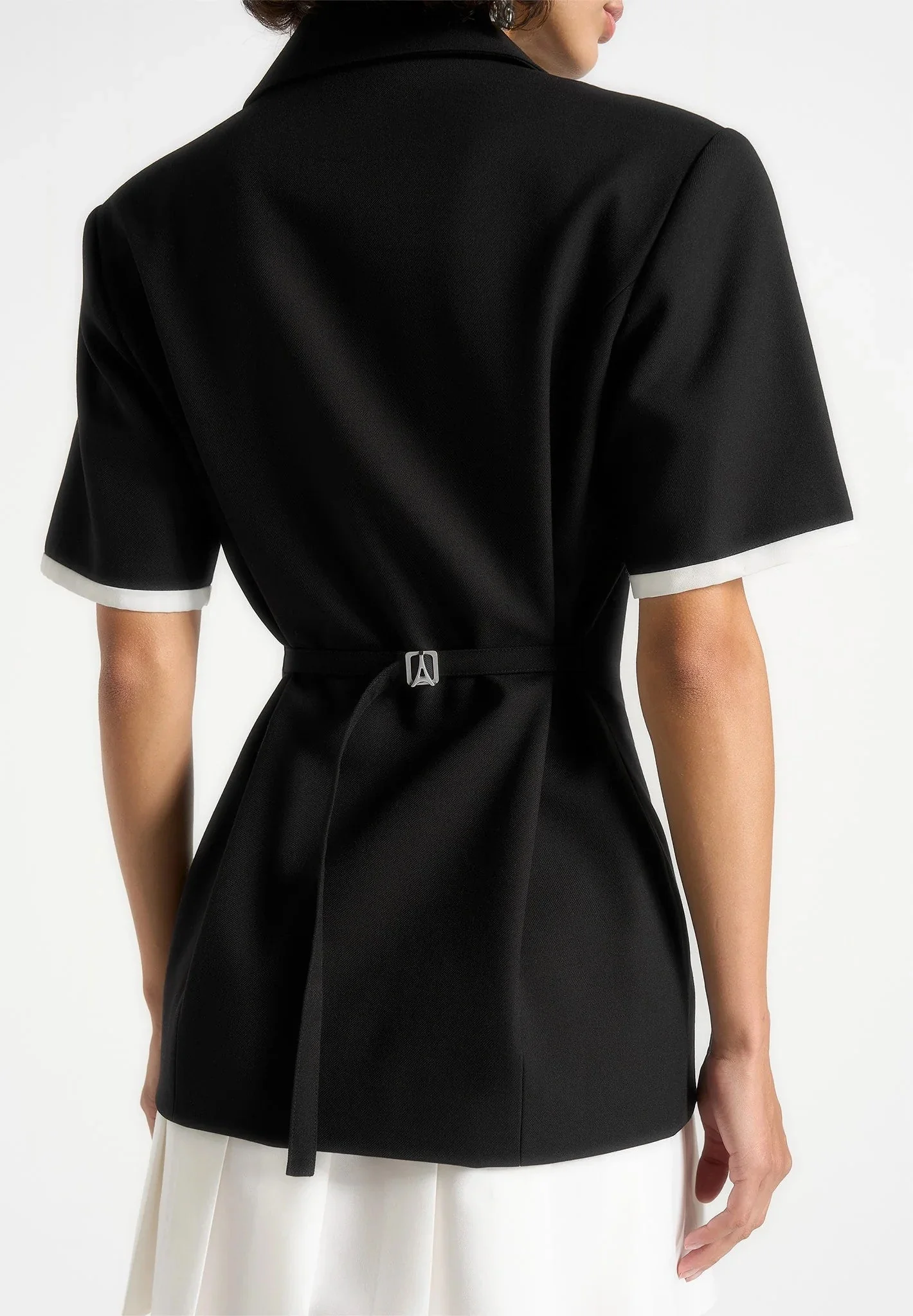 Baya - Tailored Cinch Waist Pleated Blazer Dress - Black - Image 3