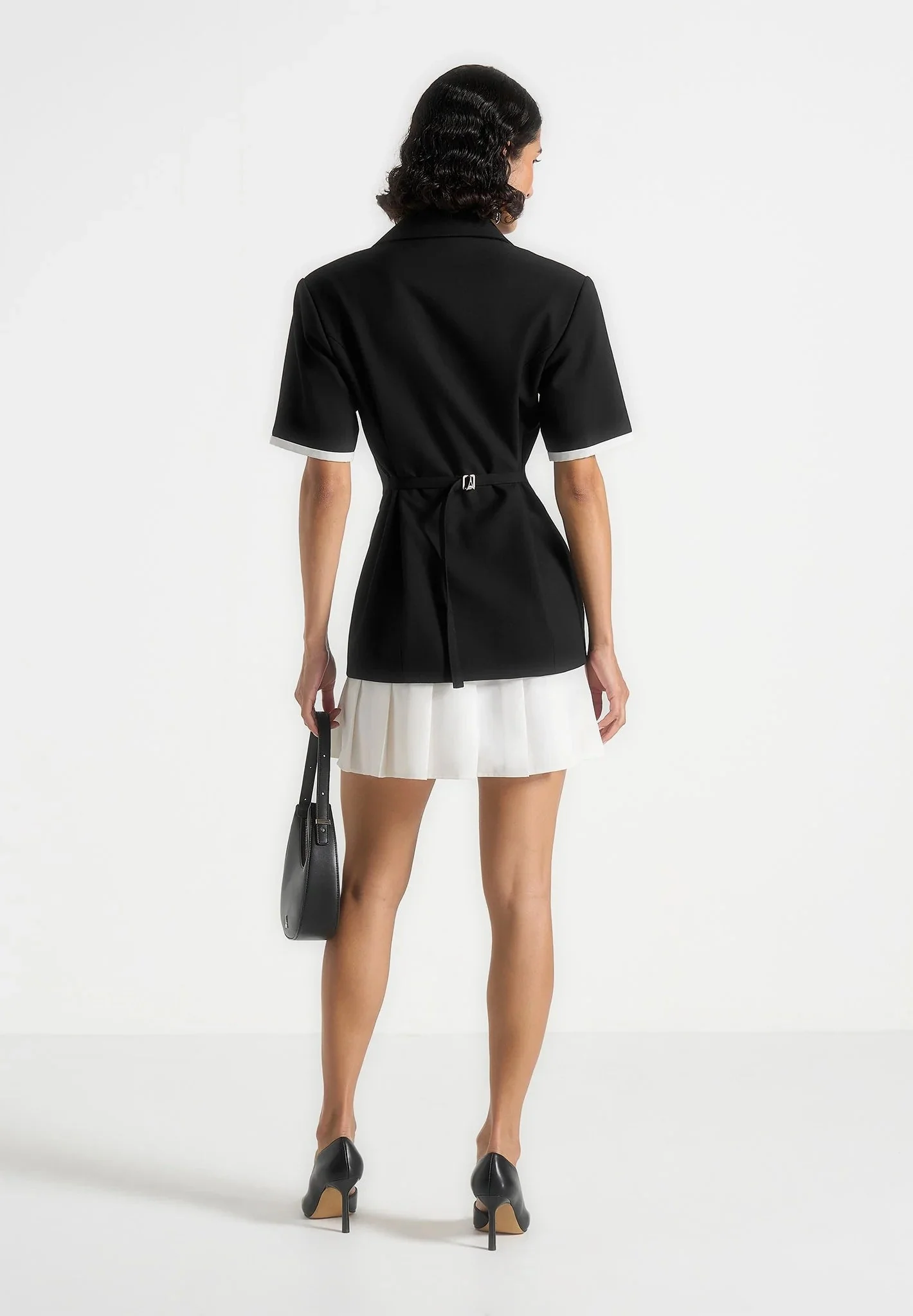Baya - Tailored Cinch Waist Pleated Blazer Dress - Black - Image 4